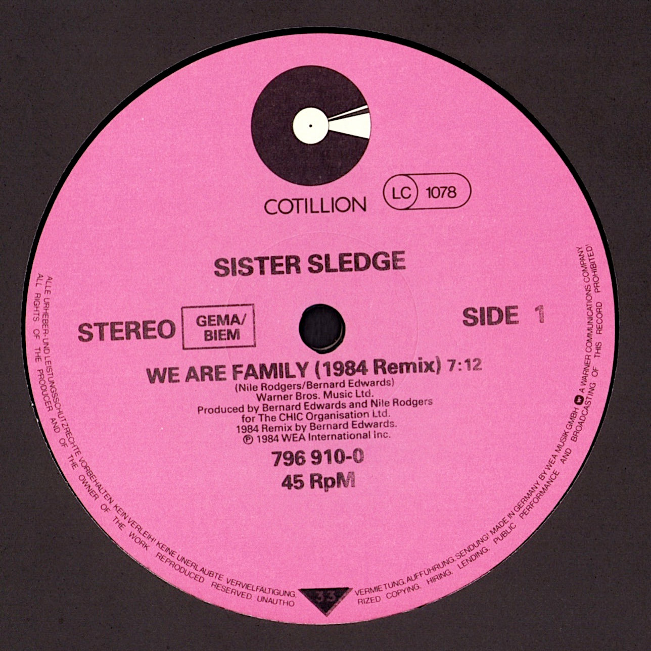 Sister Sledge - We Are Family Long Version 1984 Mix By Bernard Edwards Vinyl 12" Maxi-Single