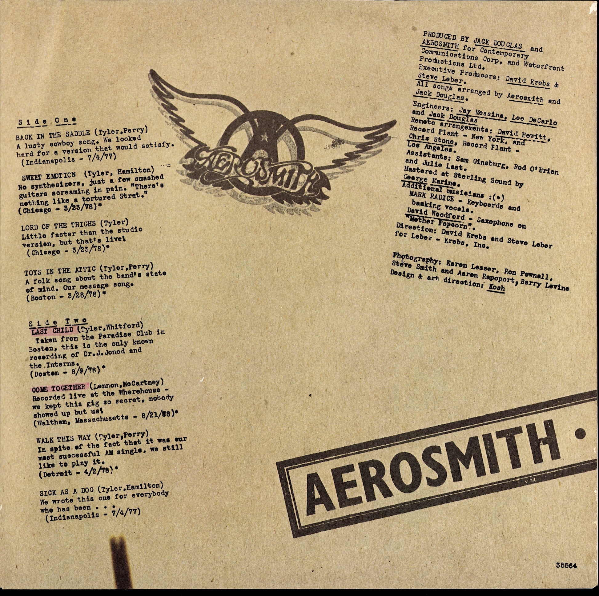 Aerosmith - Live! Bootleg Vinyl 2LP