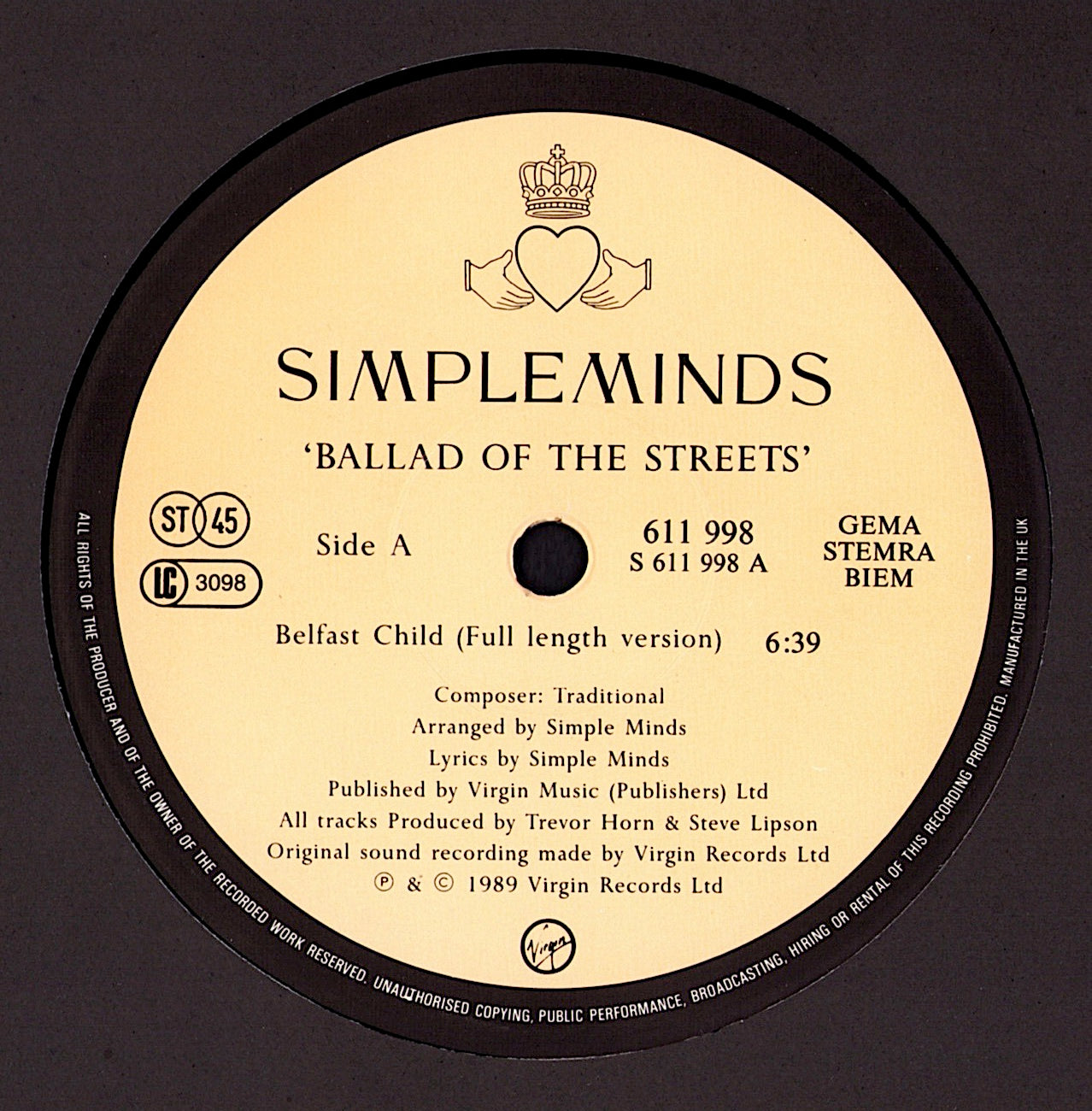 Simple Minds - Ballad Of The Streets Vinyl 12" Maxi-Single