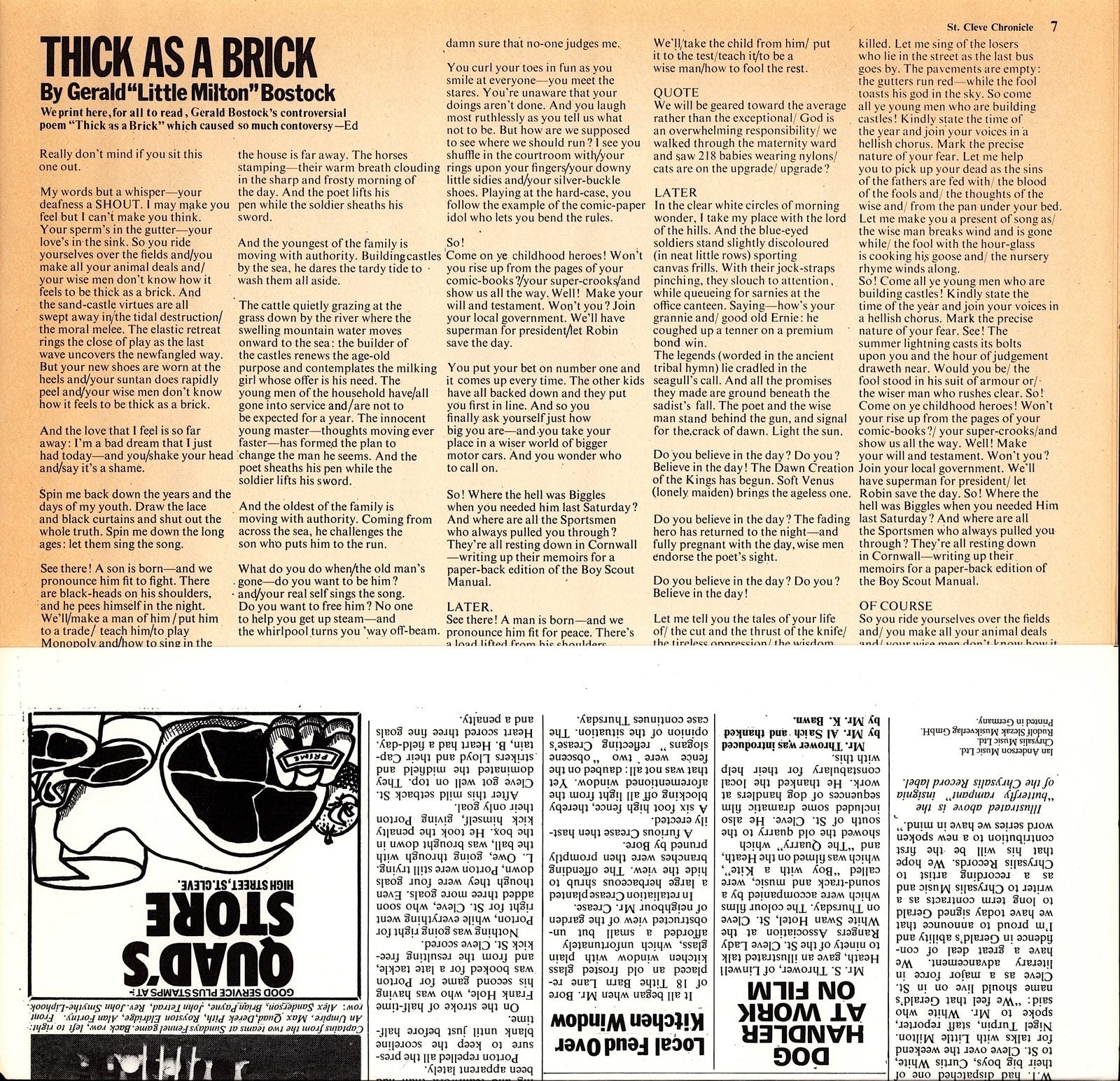 Jethro Tull - Thick As A Brick Vinyl LP Kopie