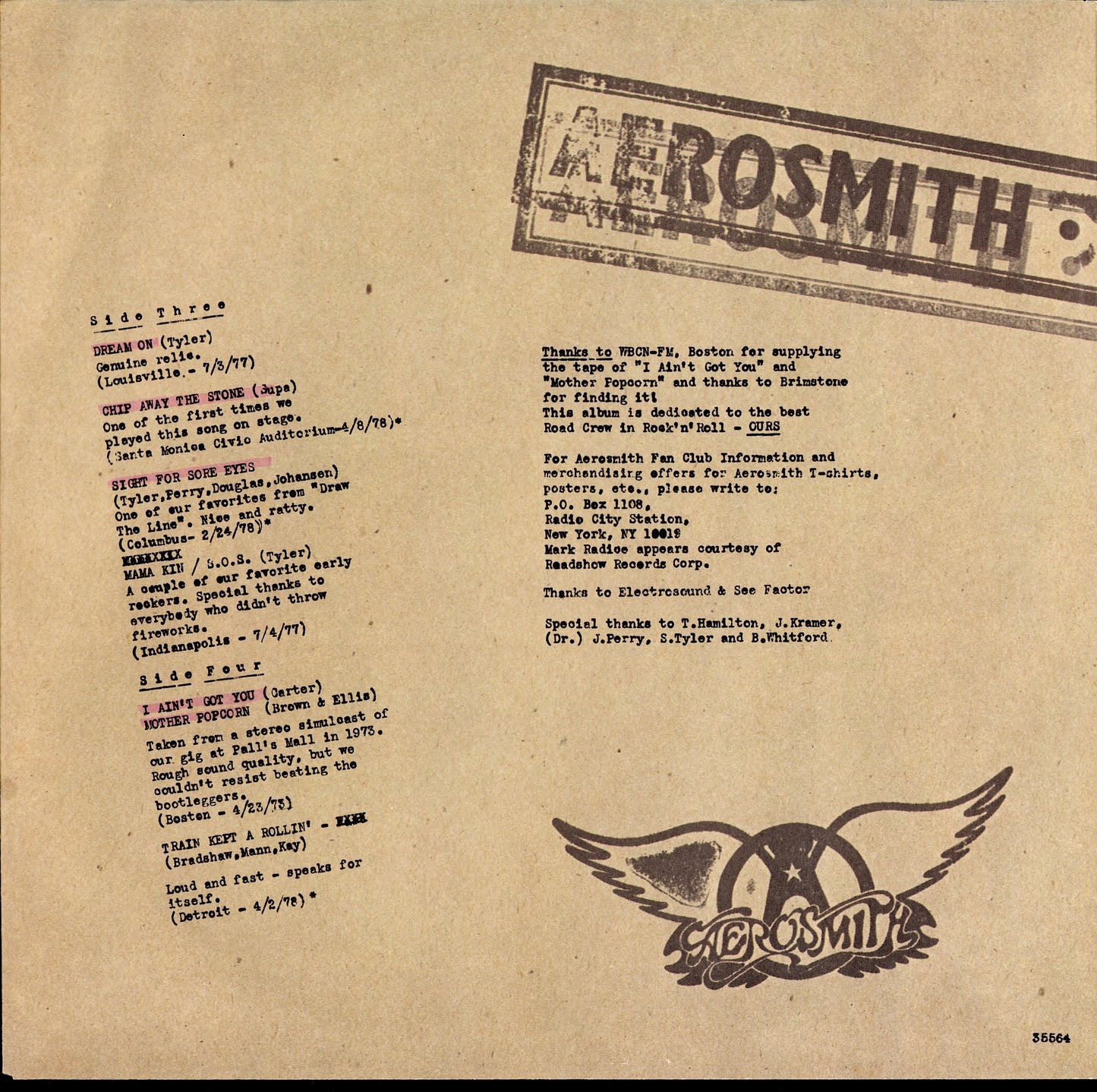 Aerosmith - Live! Bootleg Vinyl 2LP
