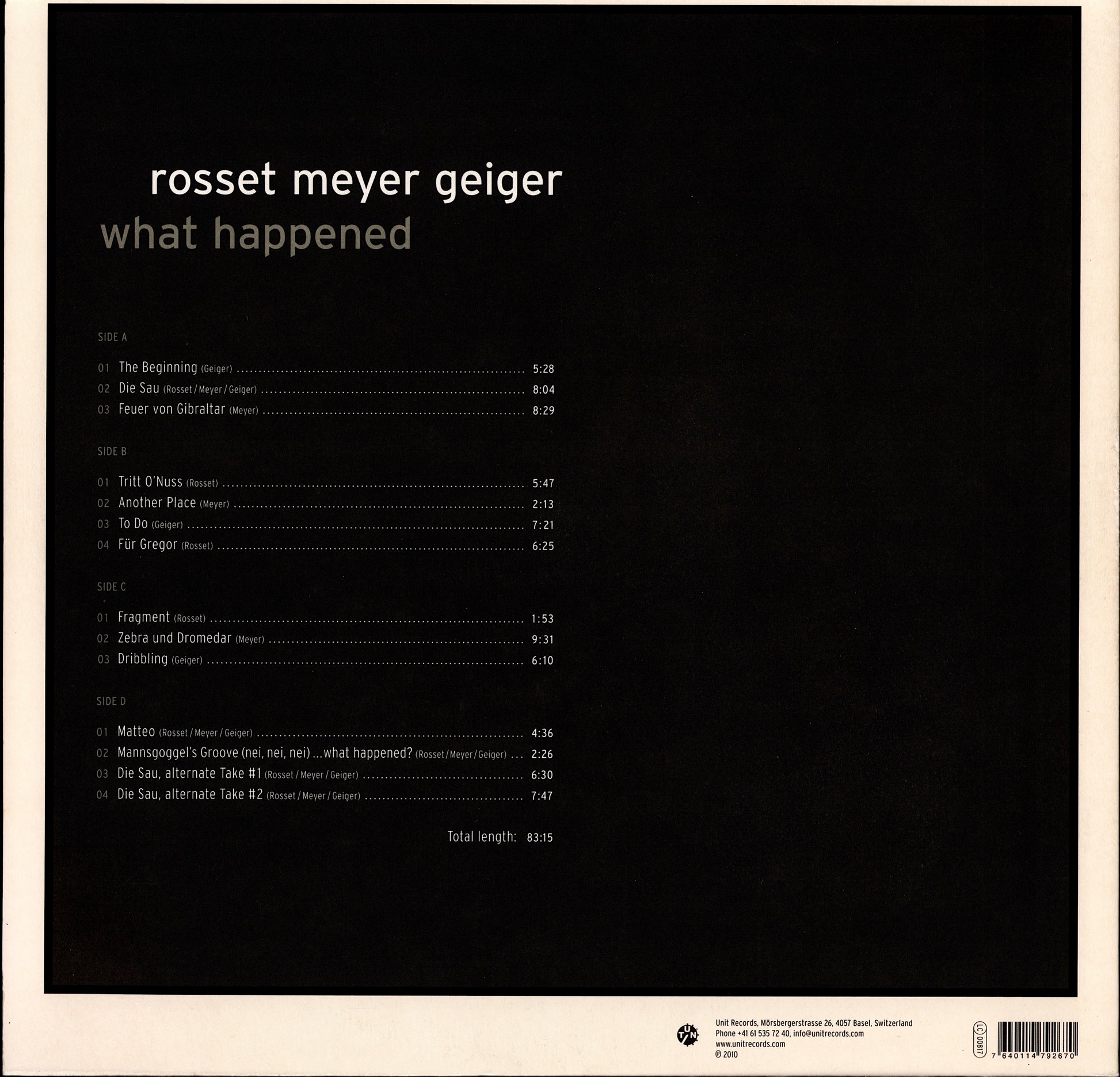 Rosset Meyer Geiger – What Happened Vinyl 2LP