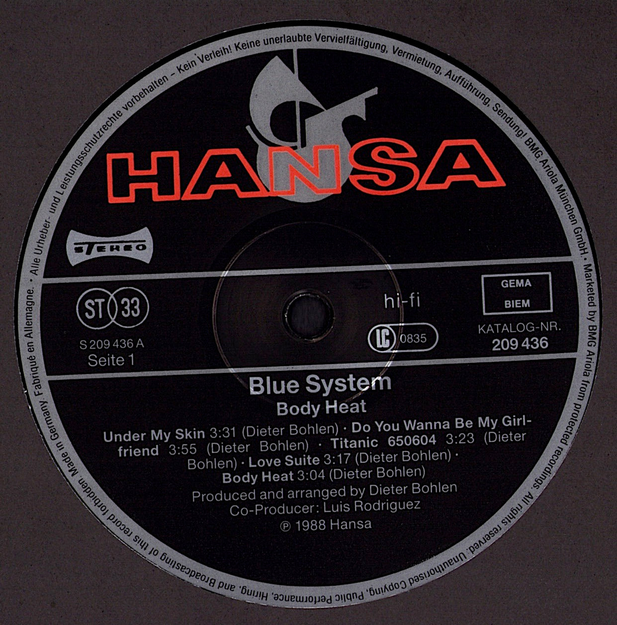 Blue System – Body Heat Vinyl LP