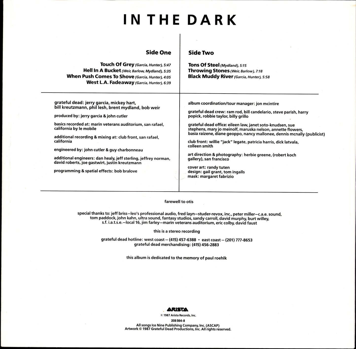 Grateful Dead - From The Mars Hotel White Vinyl LP Kopie