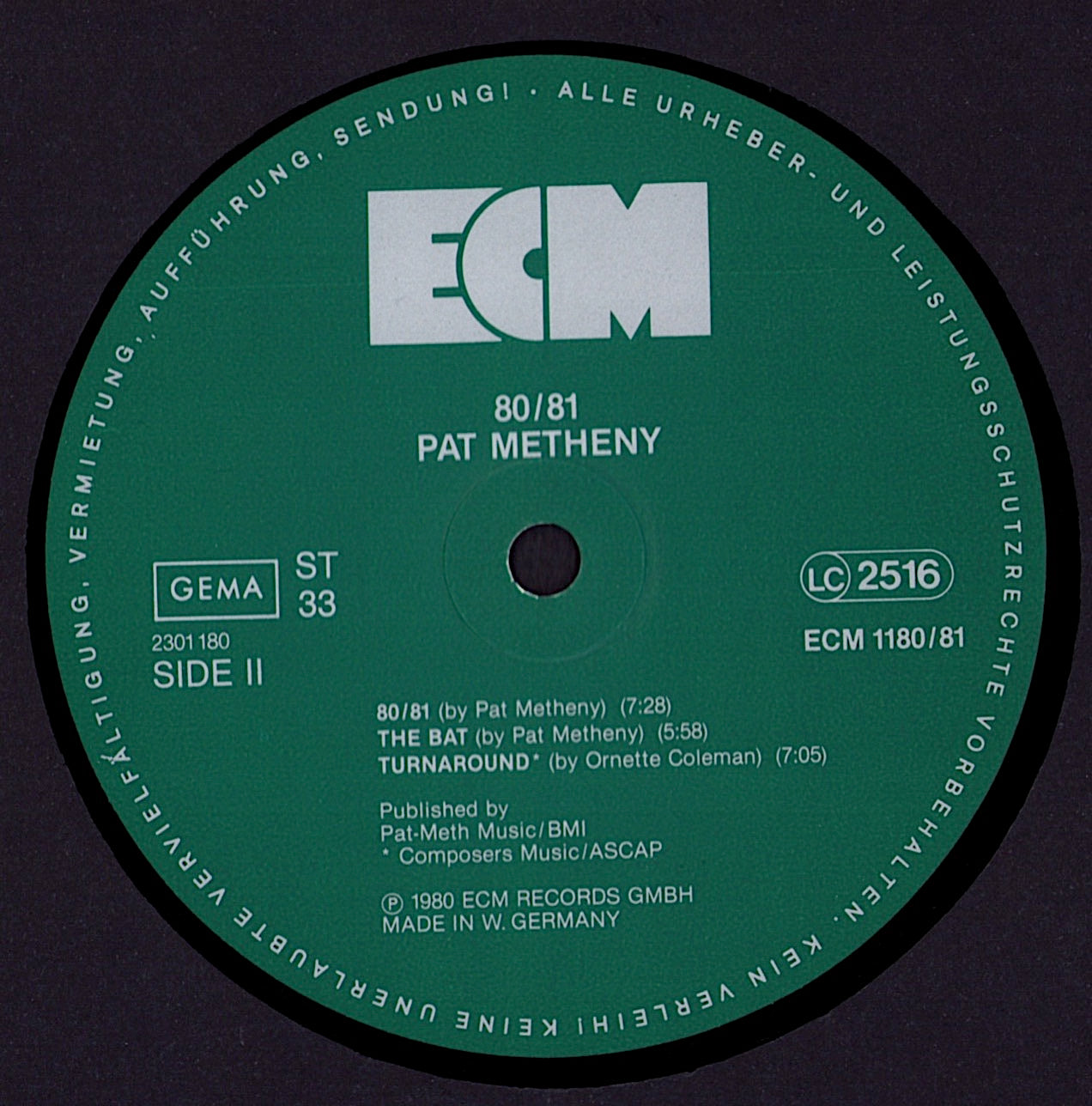 Pat Metheny, Charlie Haden, Jack DeJohnette, Dewey Redman, Mike Brecker - 80/81 Vinyl LP Kopie