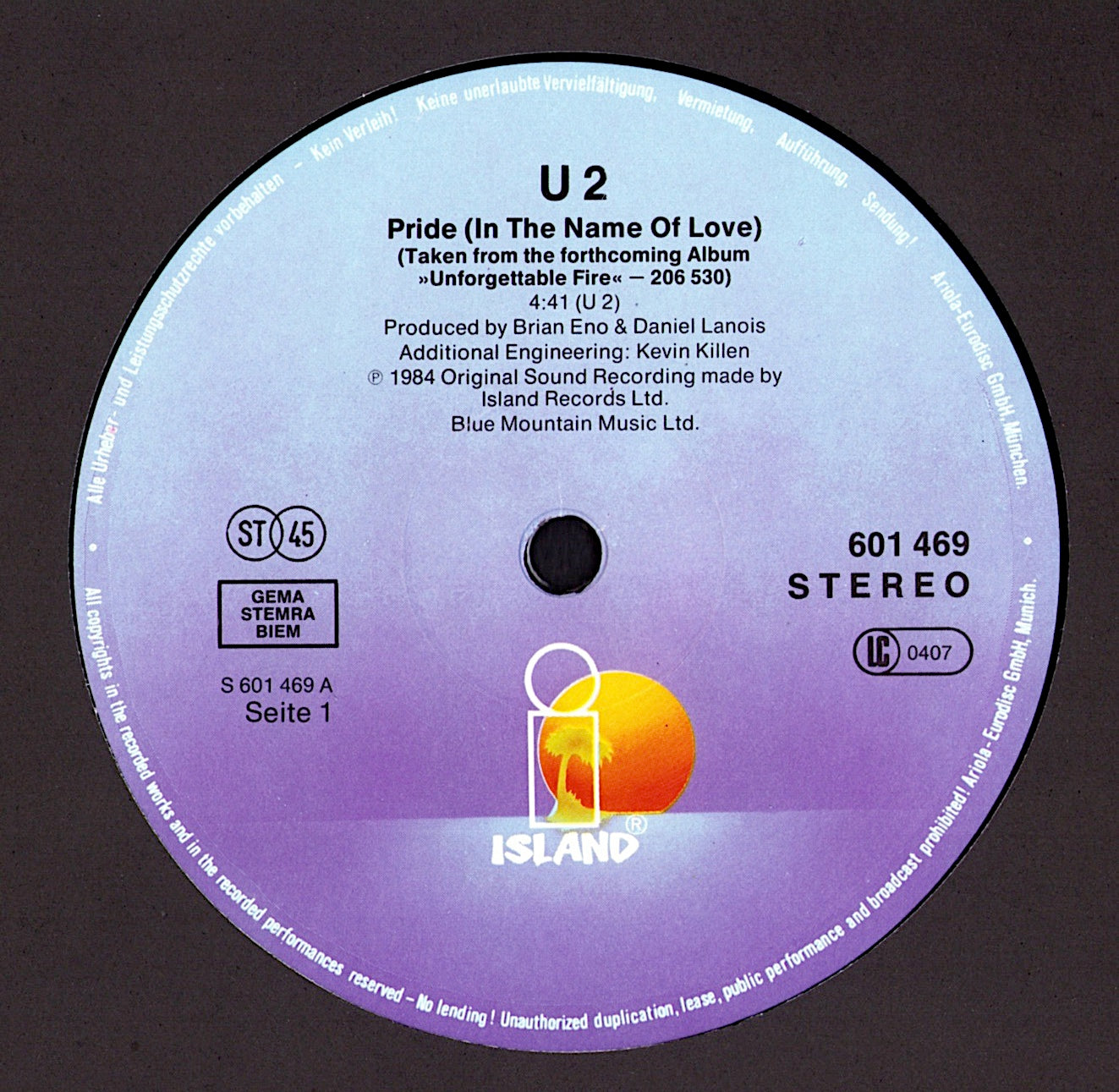 U2 ‎- Pride In The Name Of Love Vinyl 12" Maxi-Single