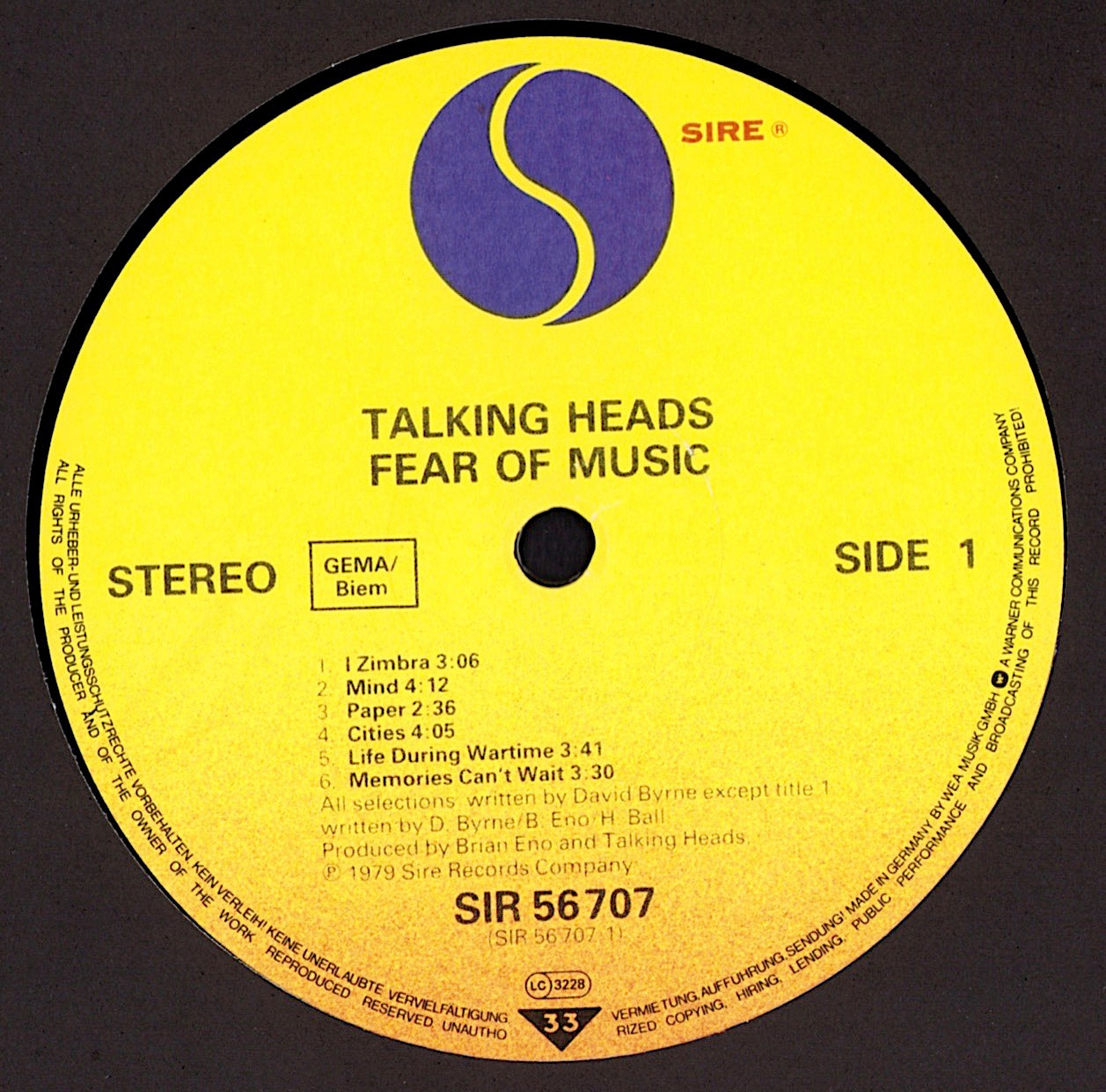Talking Heads - Fear Of Music Vinyl LP Kopie