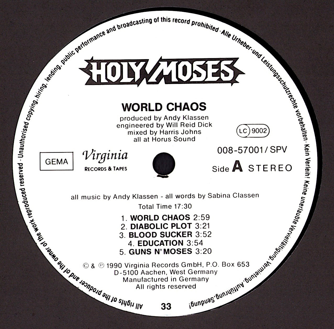 Holy Moses – World Chaos Vinyl LP
