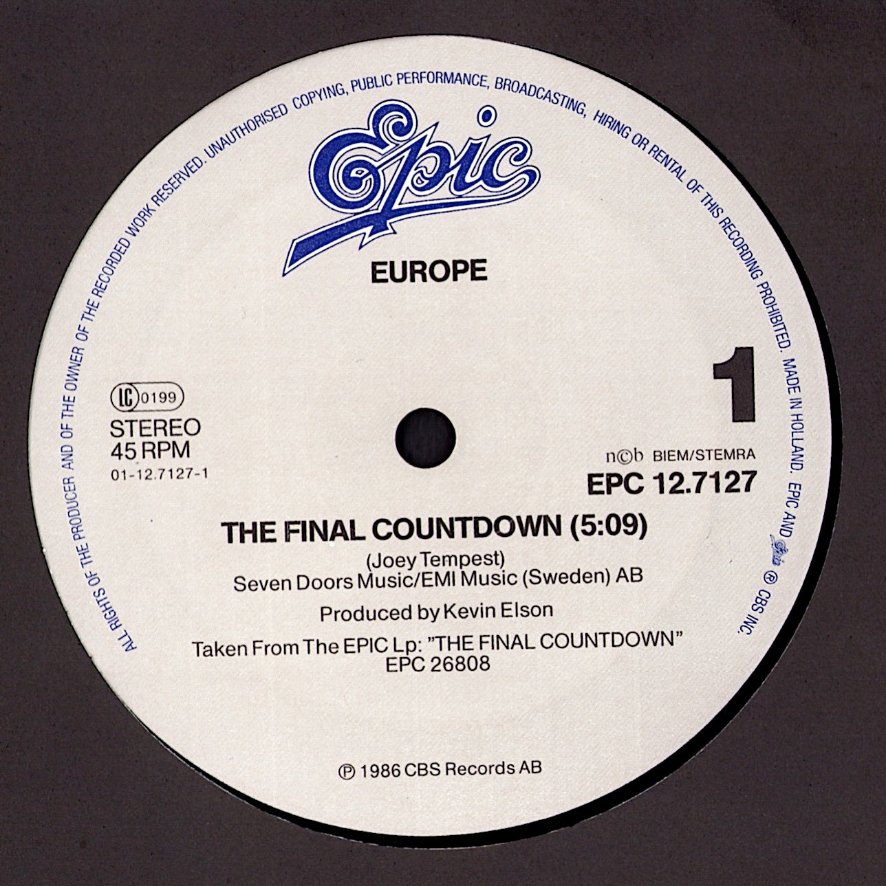 Europe - The Final Countdown Vinyl 12"