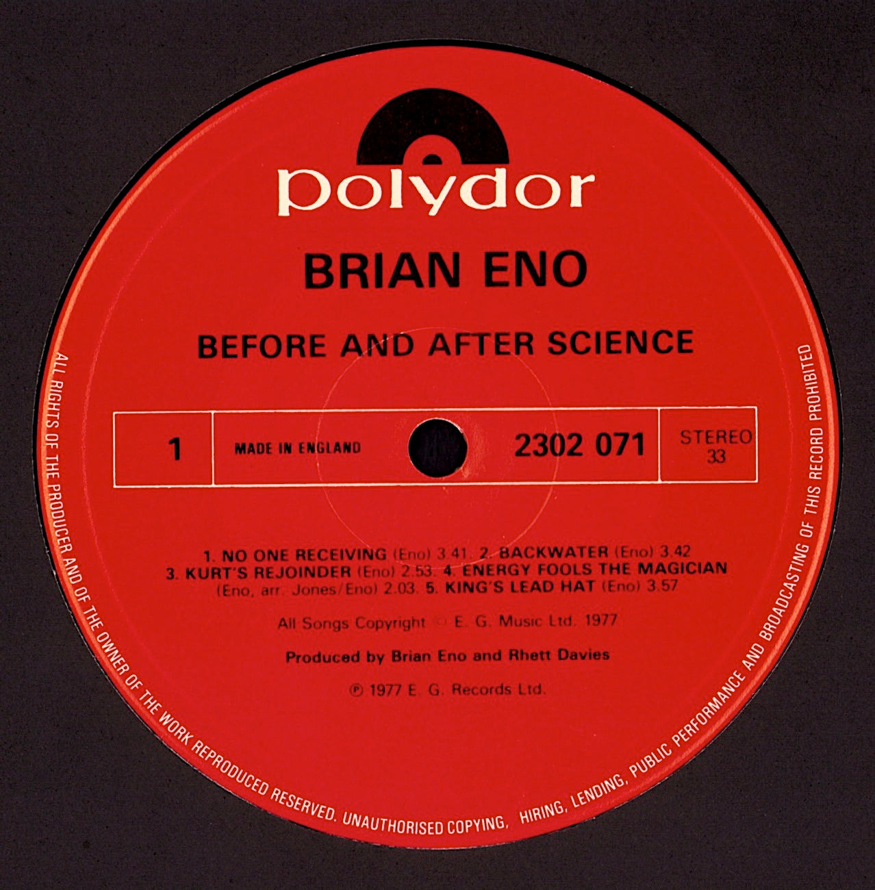 Brian Eno - Before And After Science Vinyl LP Kopie