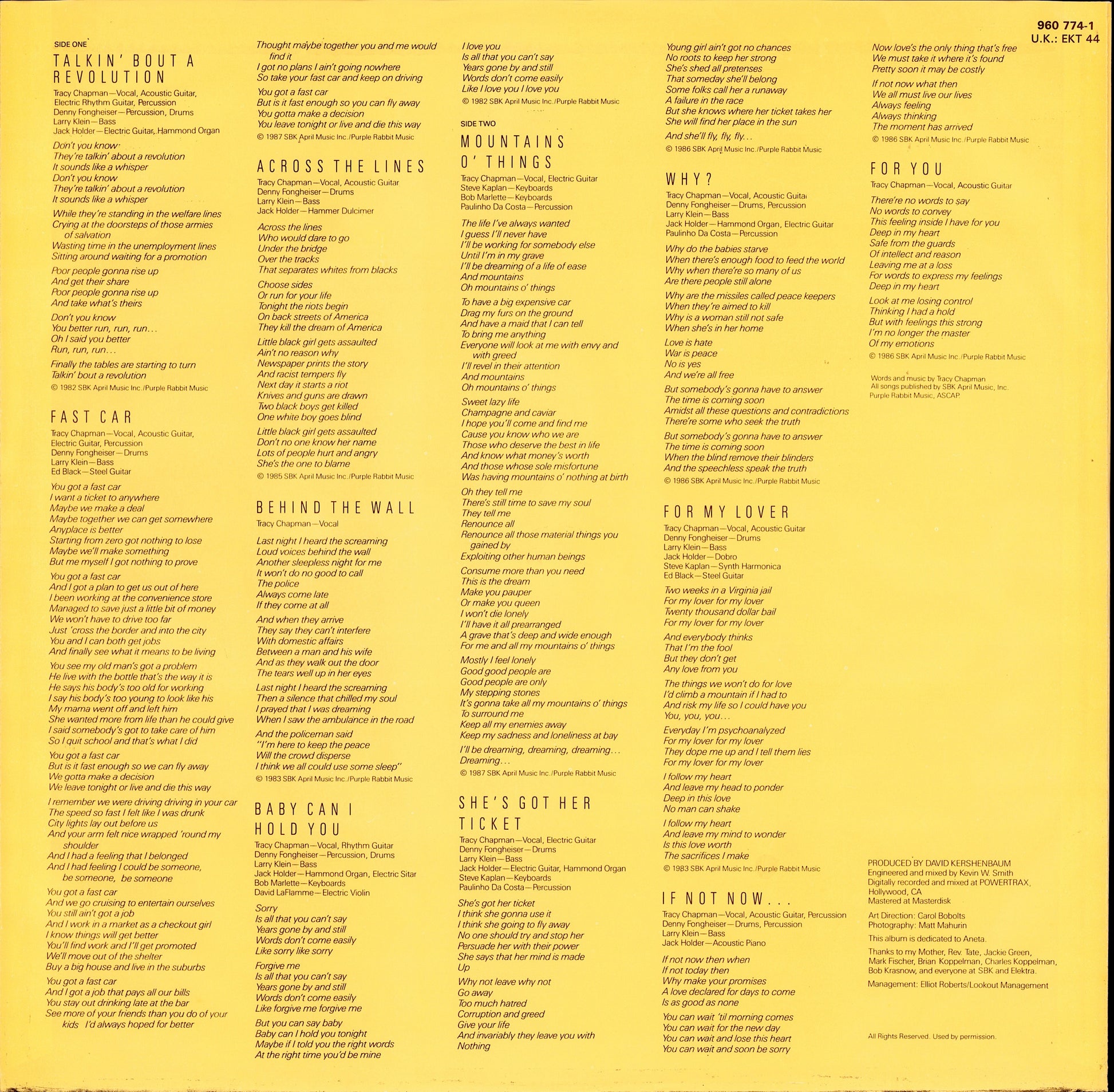 Tracy Chapman ‎- Tracy Chapman Vinyl LP Kopie