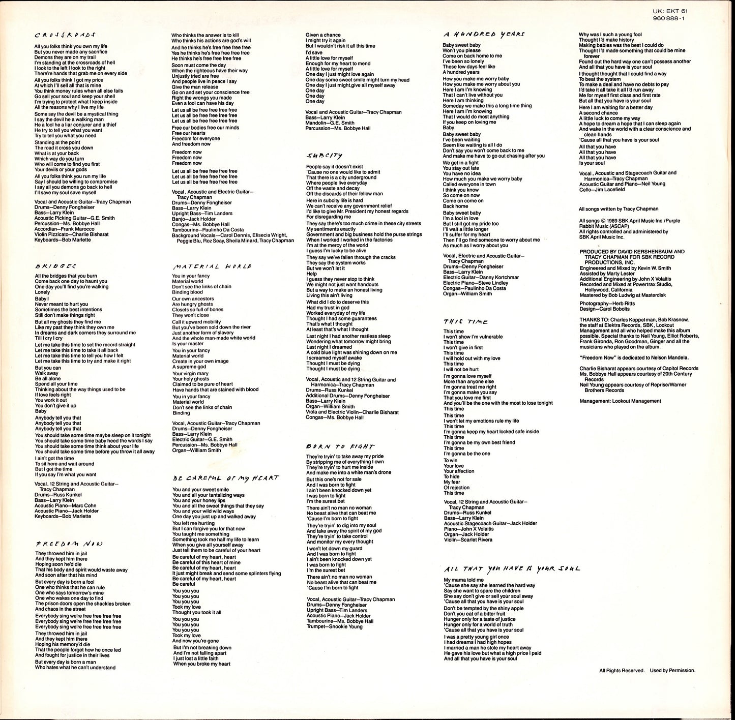 Tracy Chapman ‎- Crossroads Vinyl LP