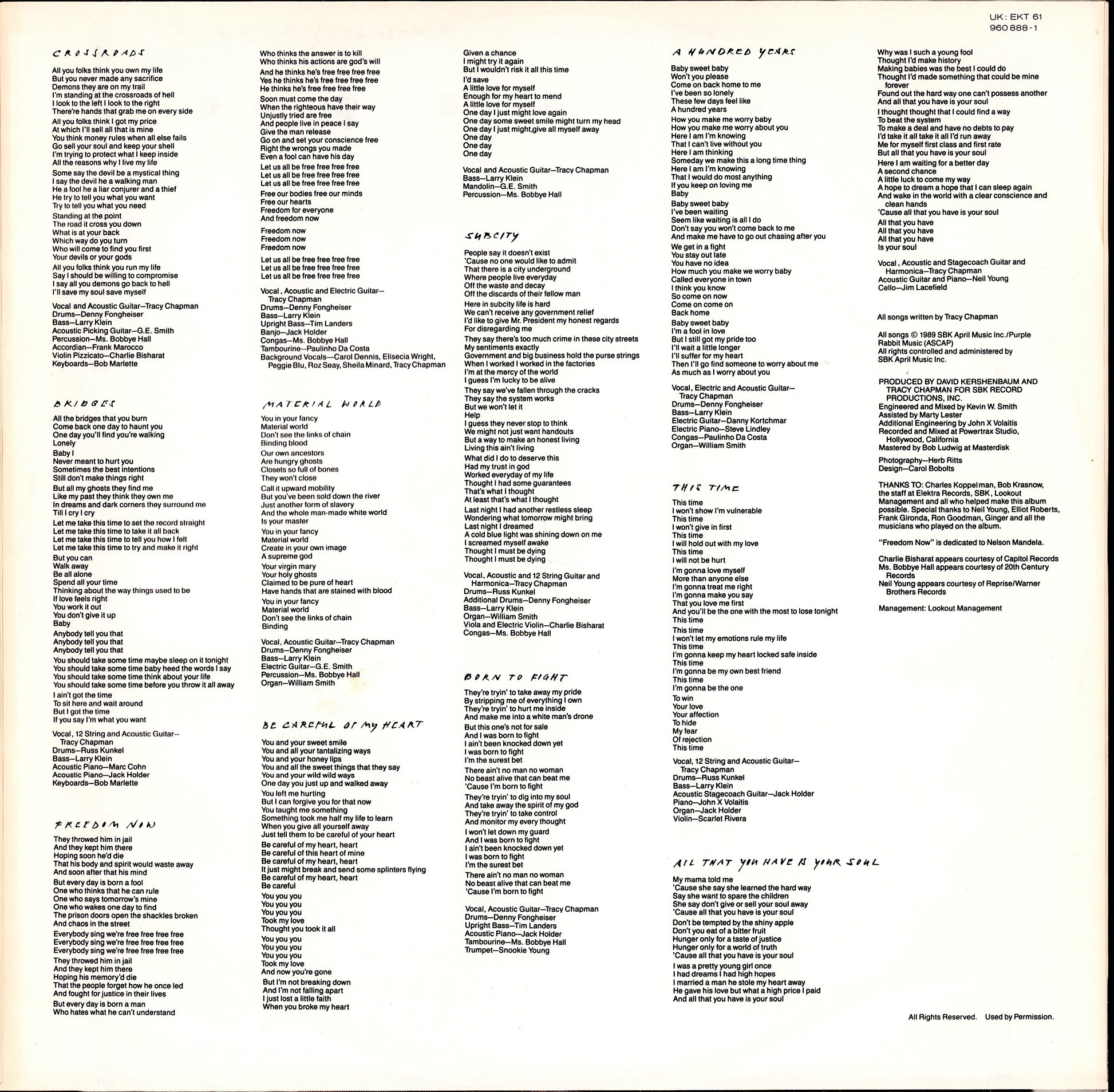 Tracy Chapman ‎- Crossroads Vinyl LP