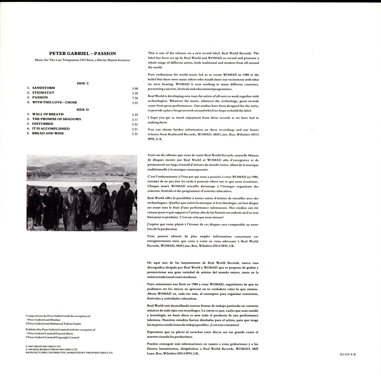 Peter Gabriel – Passion - Music For The Last Temptation Of Christ Vinyl 2LP