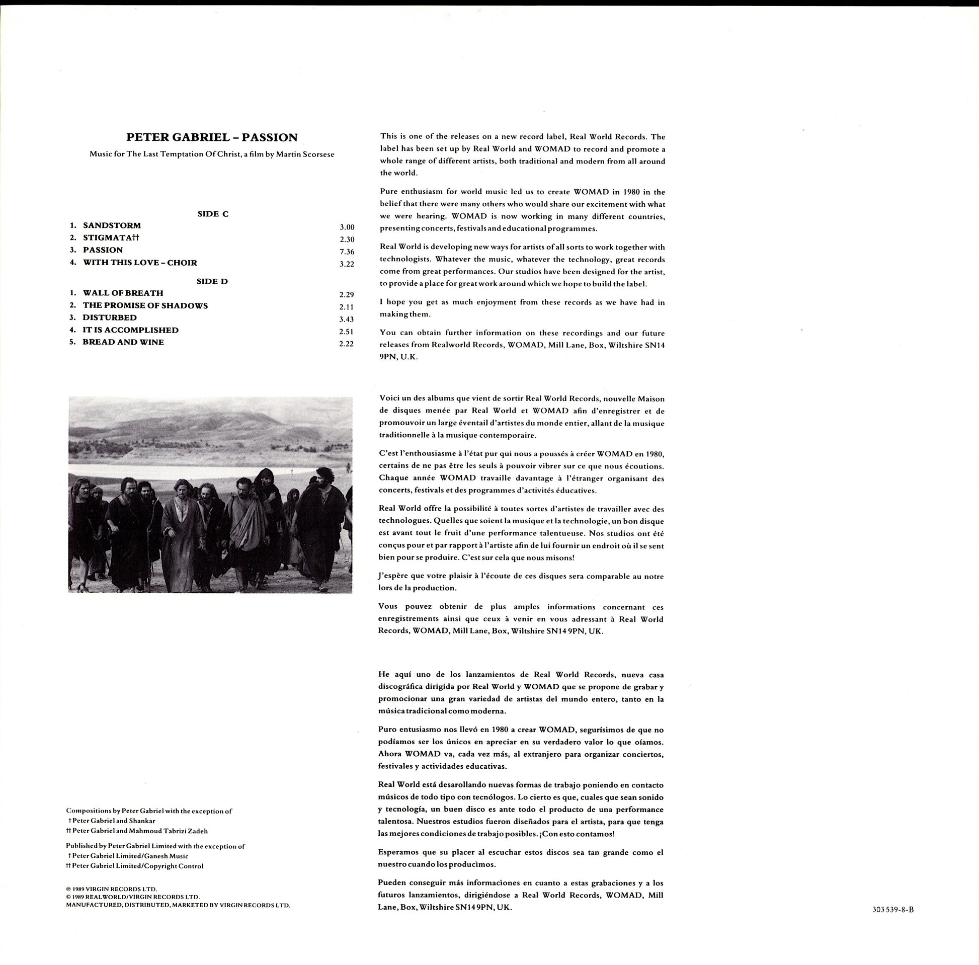 Peter Gabriel – Passion - Music For The Last Temptation Of Christ Vinyl 2LP