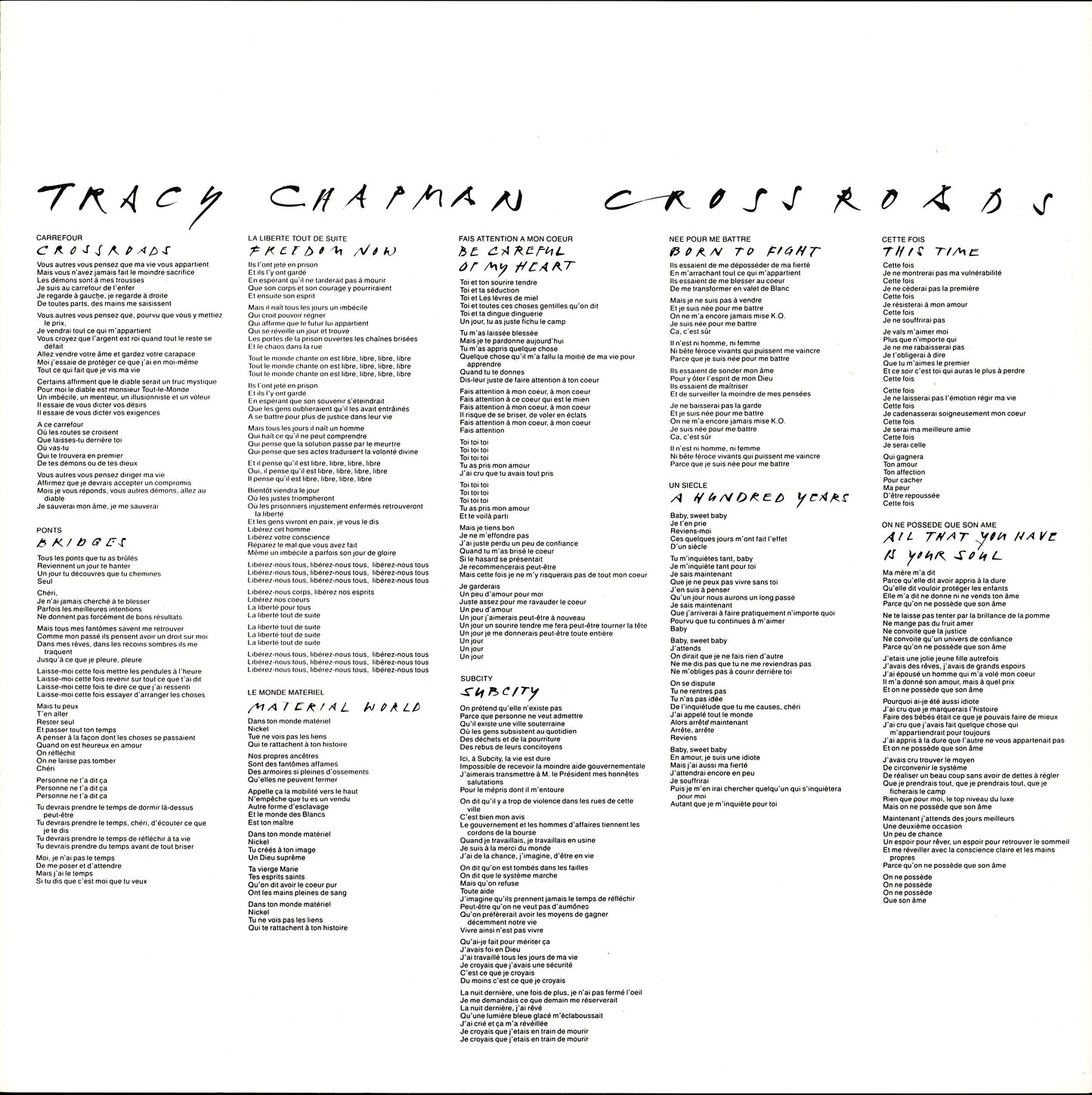 Tracy Chapman ‎- Crossroads Vinyl LP