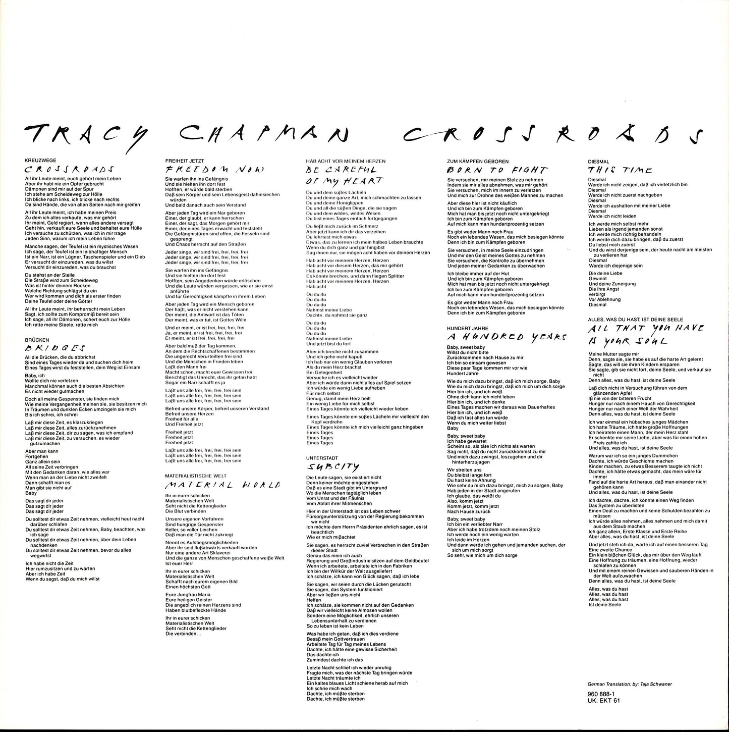 Tracy Chapman ‎- Crossroads Vinyl LP