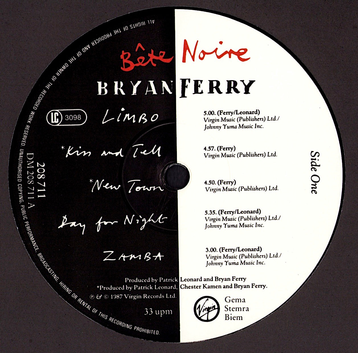 Bryan Ferry ‎- Bête Noire Vinyl LP