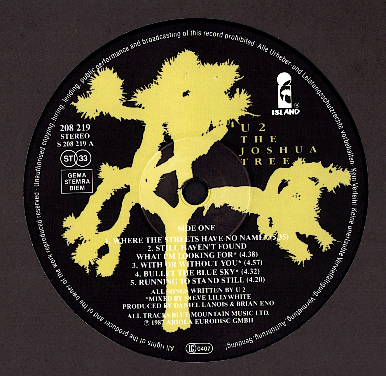 U2 ‎- The Joshua Tree Vinyl LP Kopie