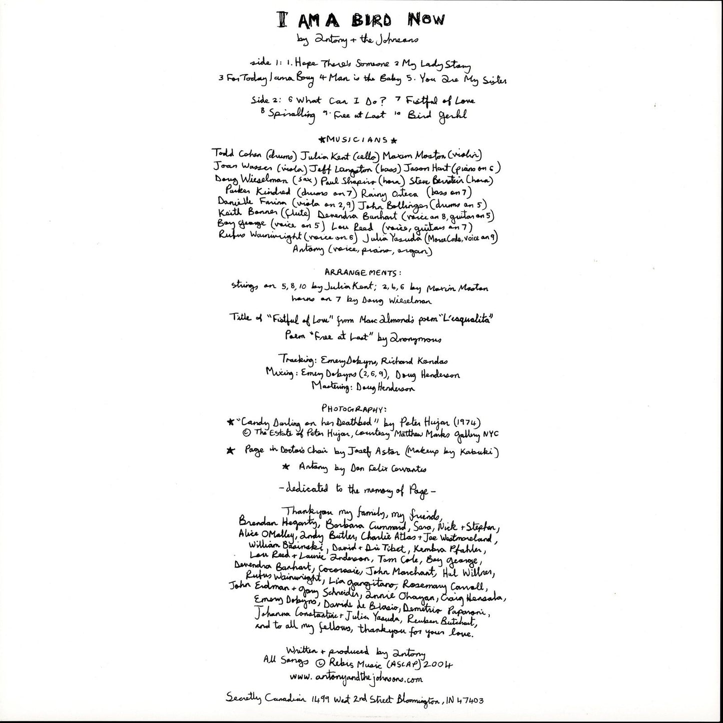 Antony And The Johnsons – I Am A Bird Now Vinyl LP