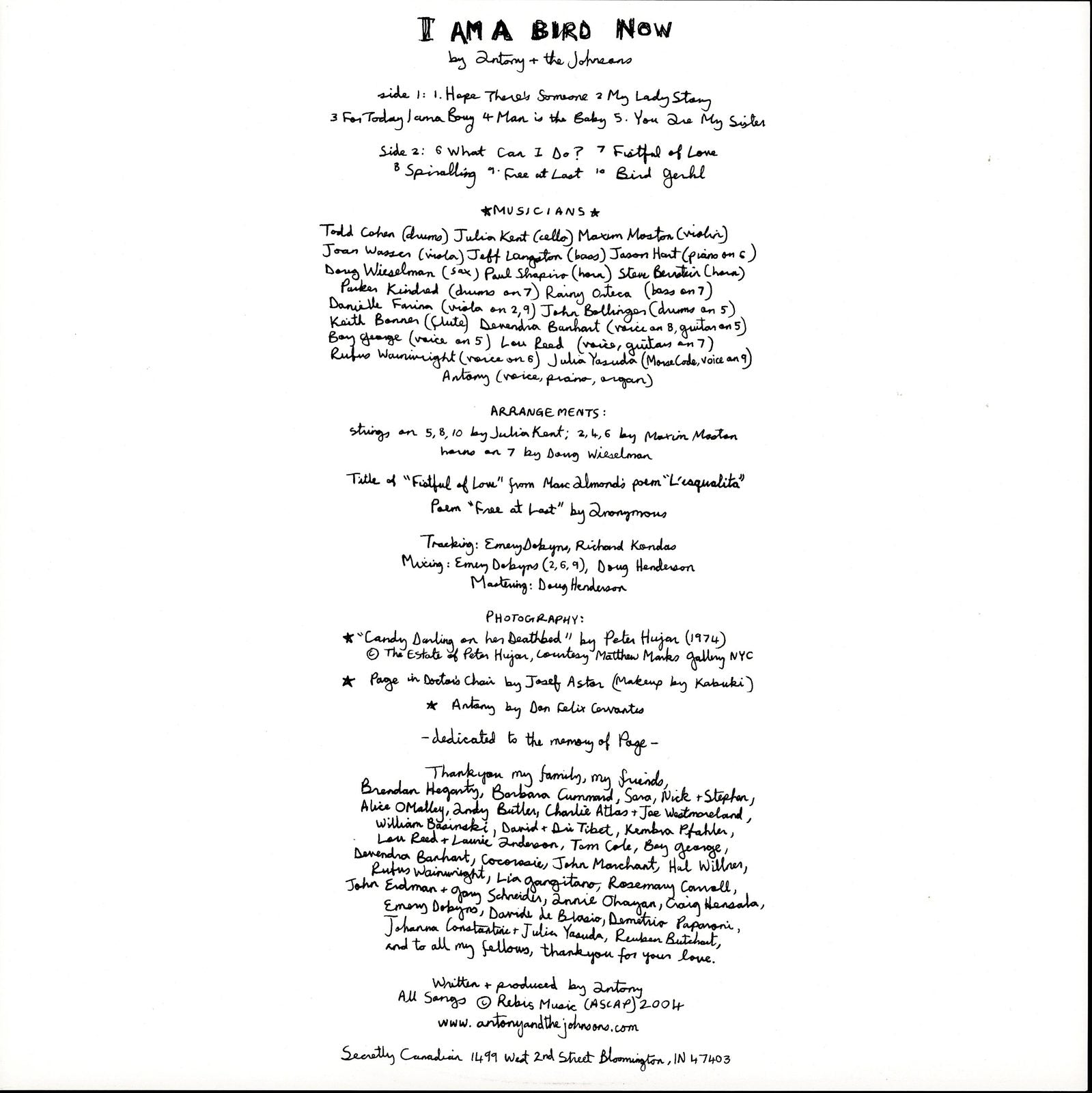 Antony And The Johnsons – I Am A Bird Now Vinyl LP