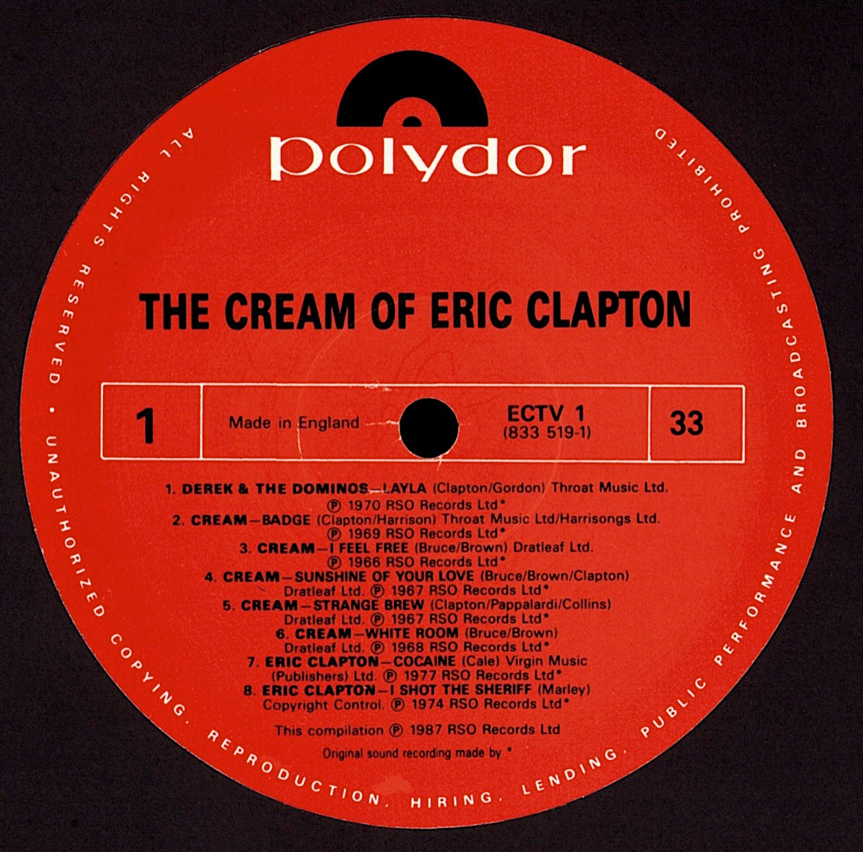 Eric Clapton - Slowhand Vinyl LP Kopie