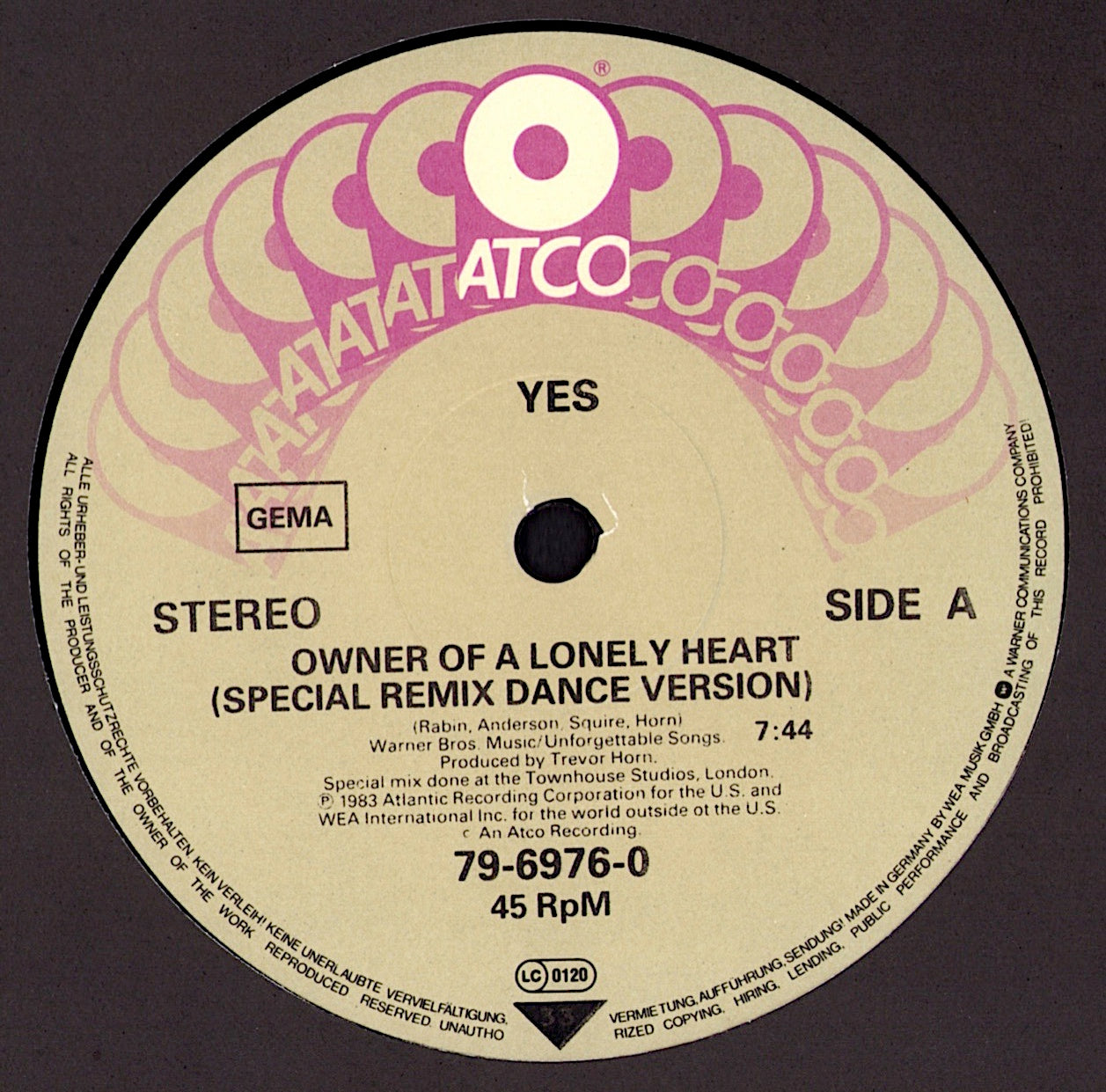 Yes – Owner Of A Lonely Heart Special Remix Dance Version Vinyl 12" Maxi-Single
