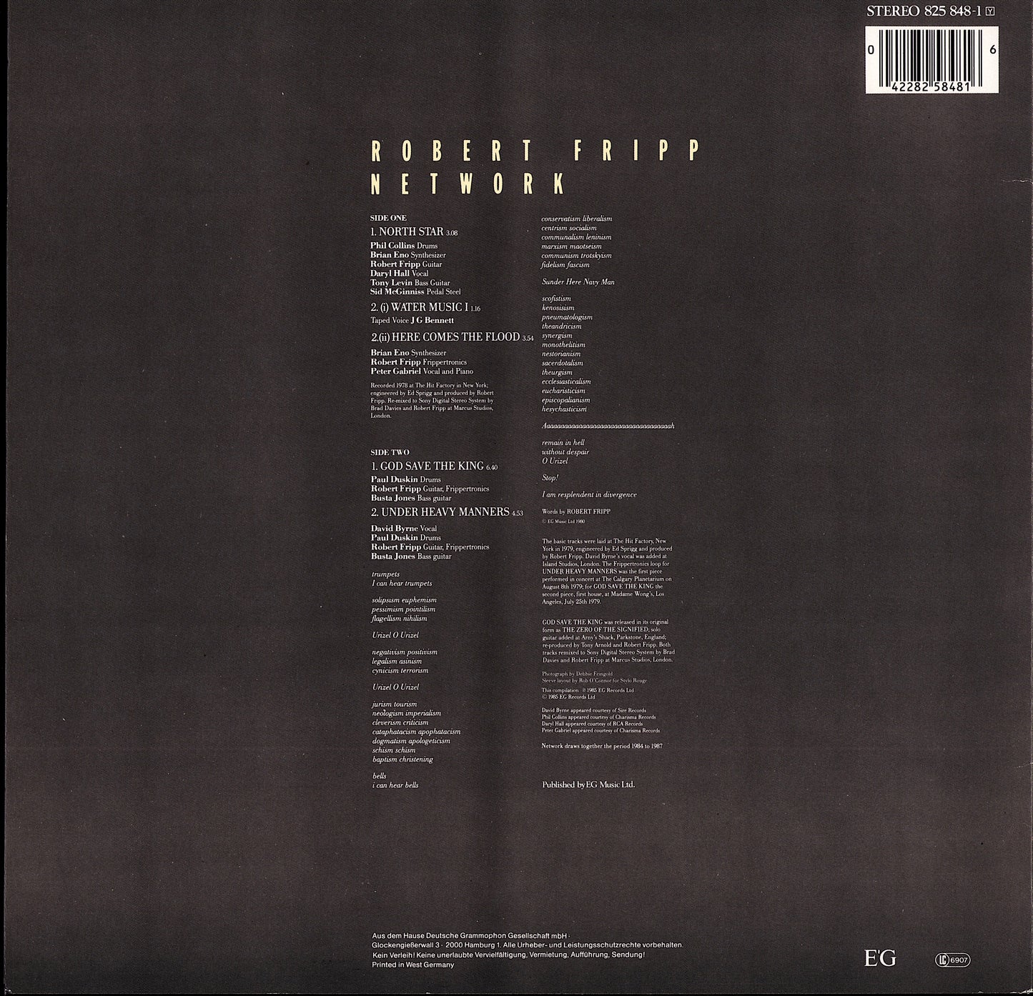 Robert Fripp ‎- God Save The Queen / Under Heavy Manners Vinyl LP Kopie