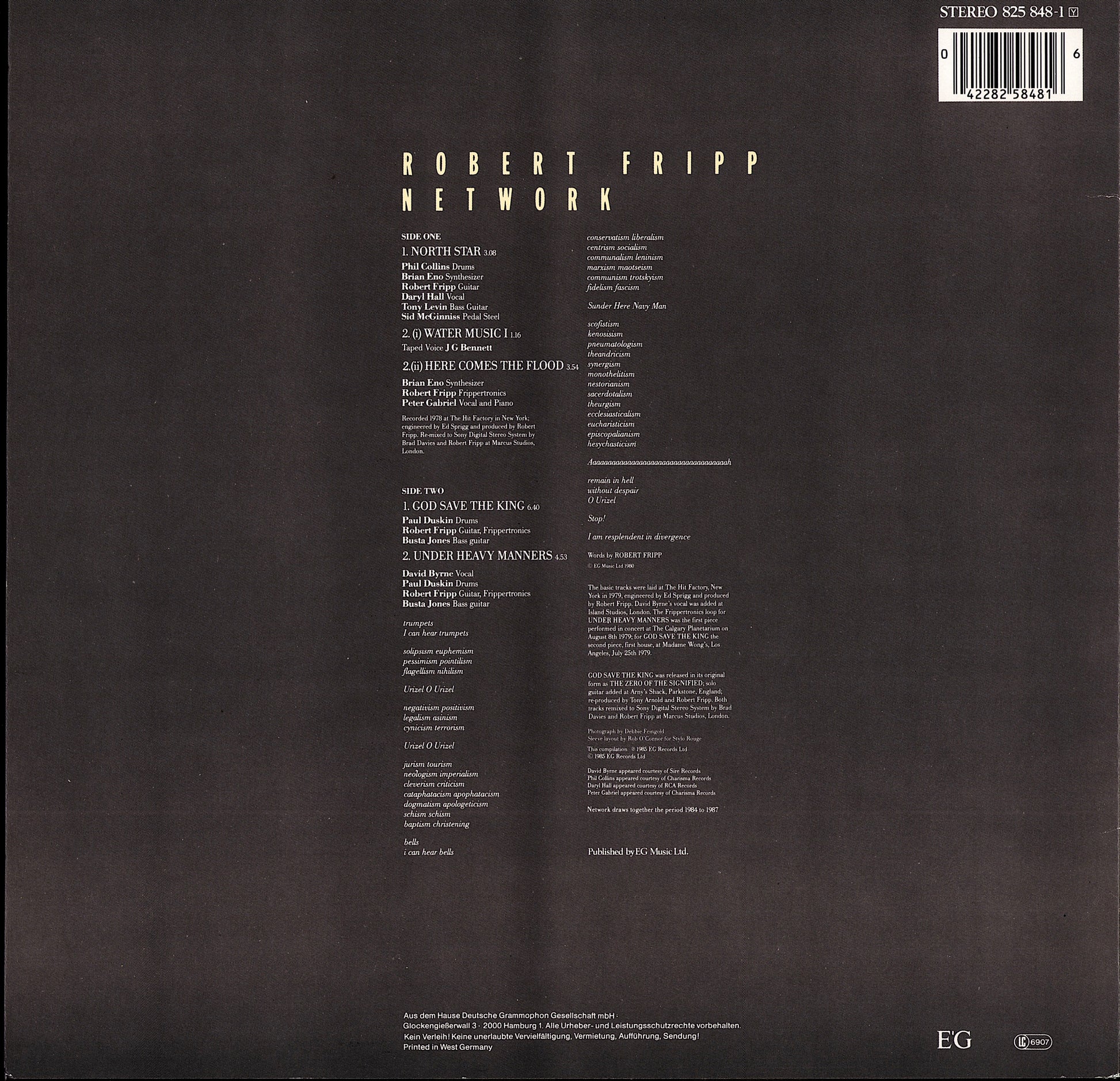 Robert Fripp ‎- God Save The Queen / Under Heavy Manners Vinyl LP Kopie