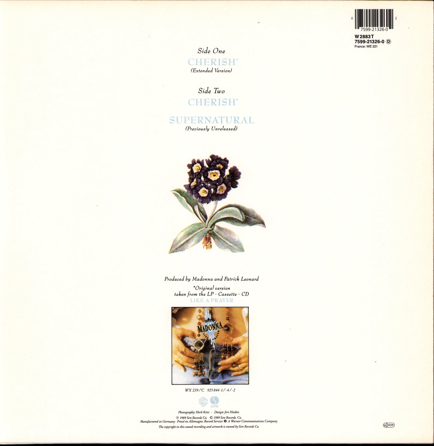Madonna - Cherish Extended Version Vinyl 12" Maxi-Single