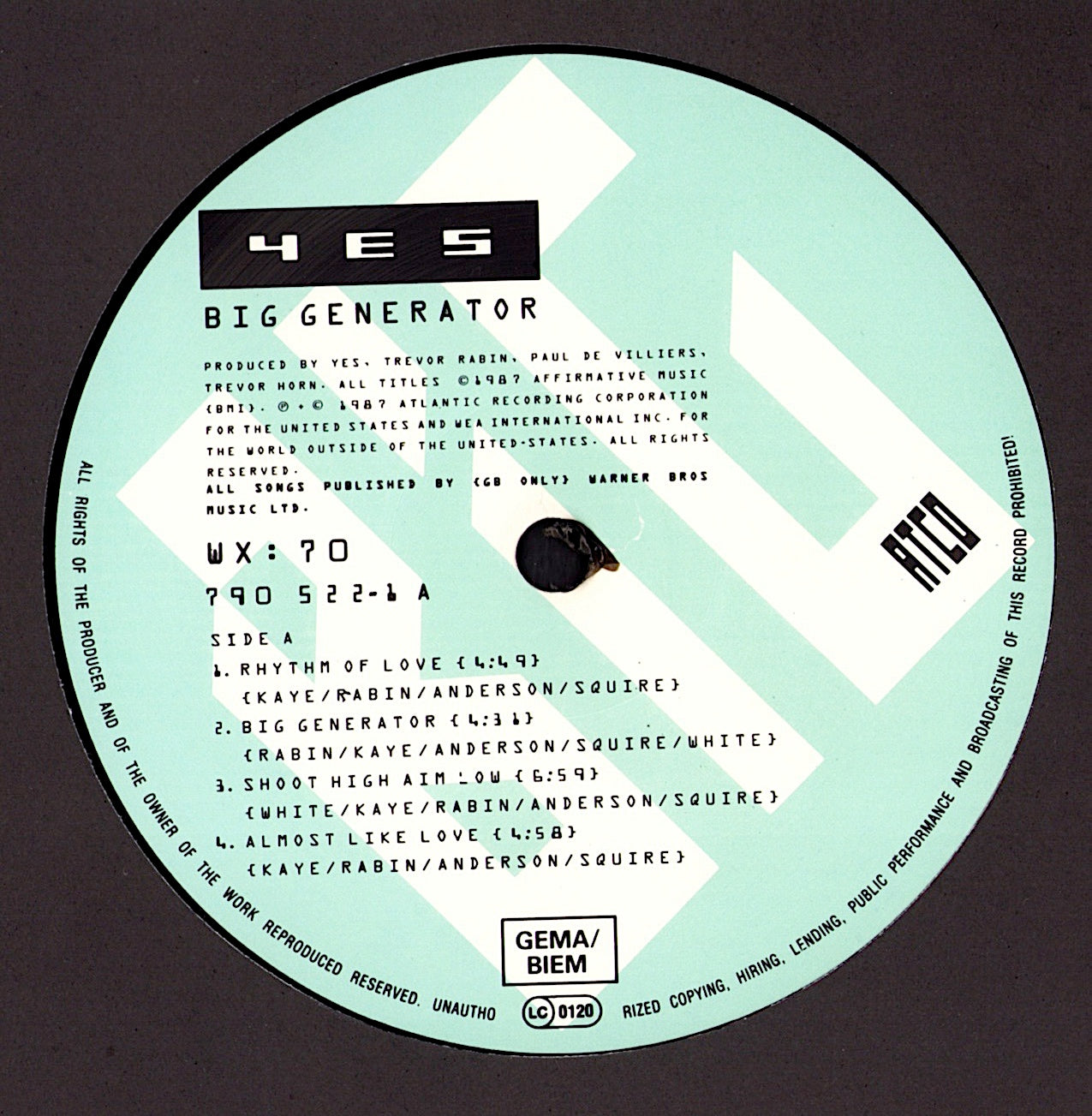 Yes – Big Generator Vinyl LP