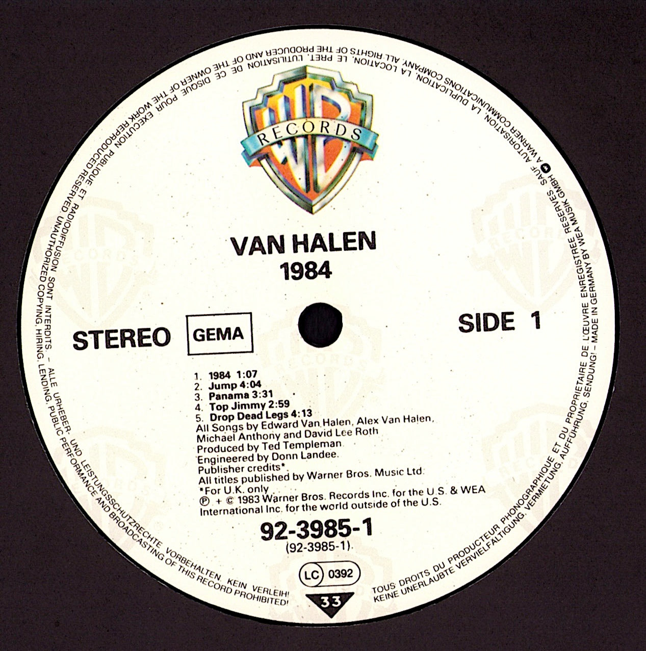 Van Halen ‎- 1984 Vinyl LP Kopie