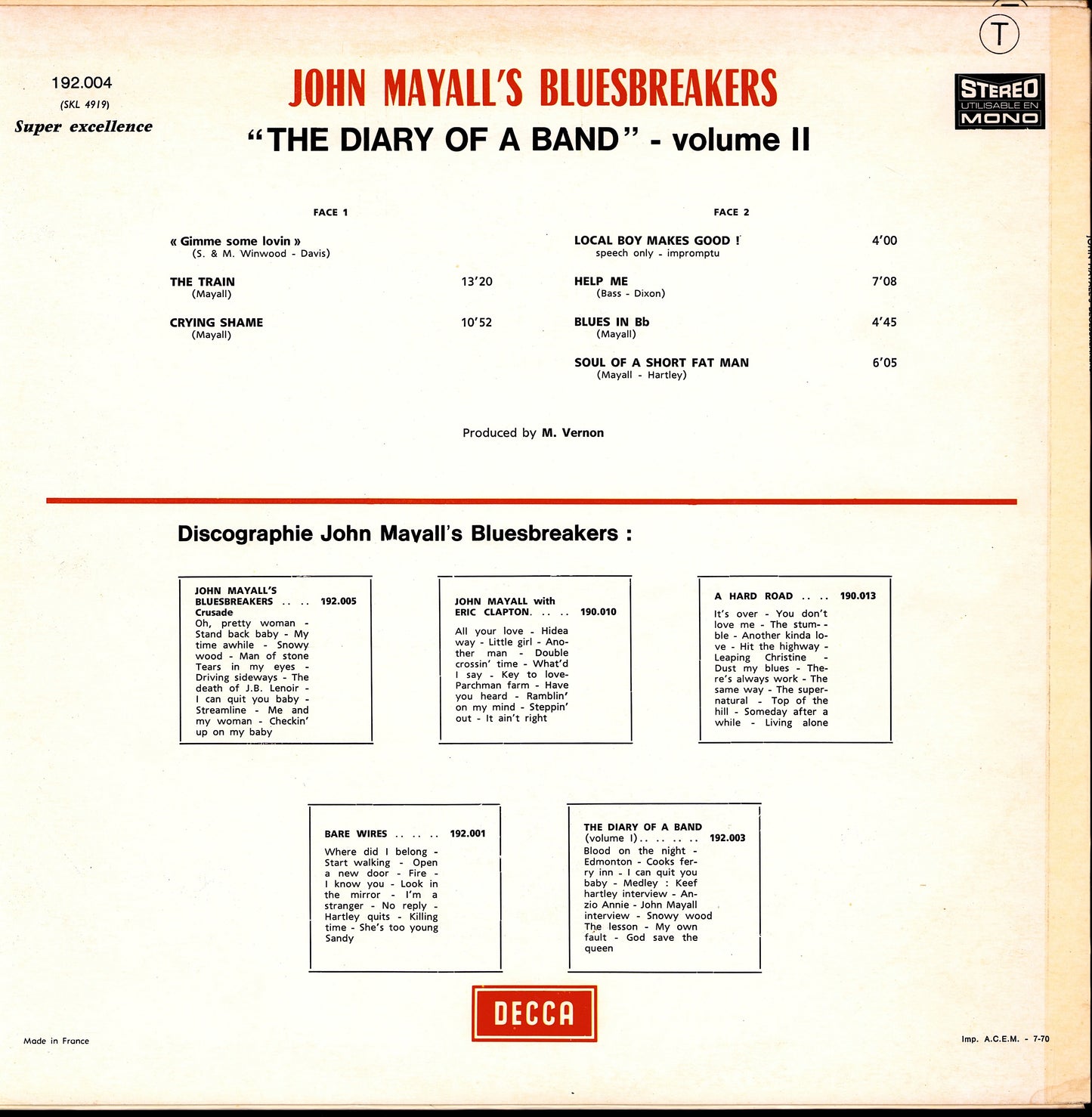 John Mayall - Blues From Laurel Canyon Vinyl LP Kopie