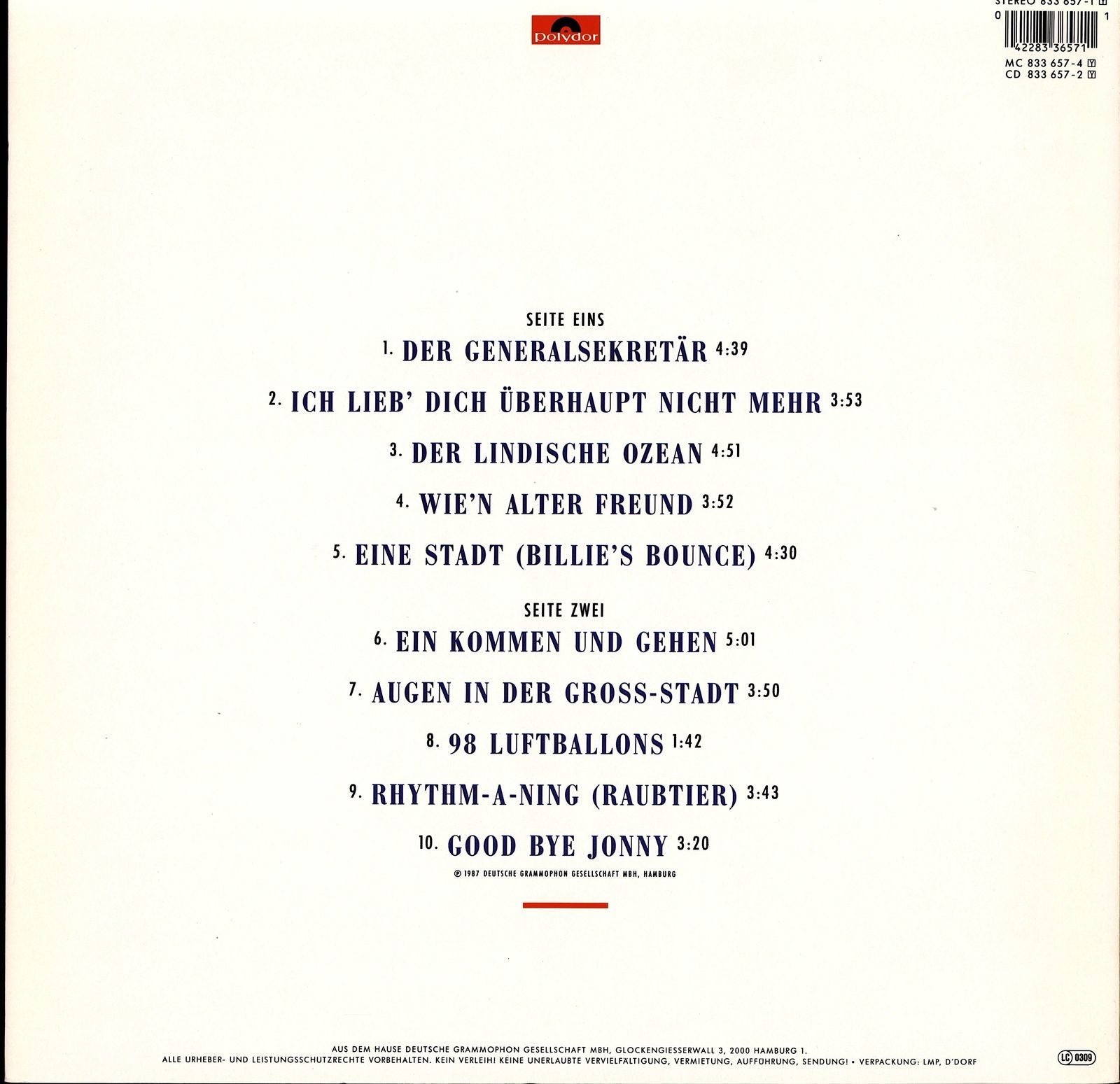 Udo Lindenberg + Panikorchester ‎– Feuerland Vinyl LP