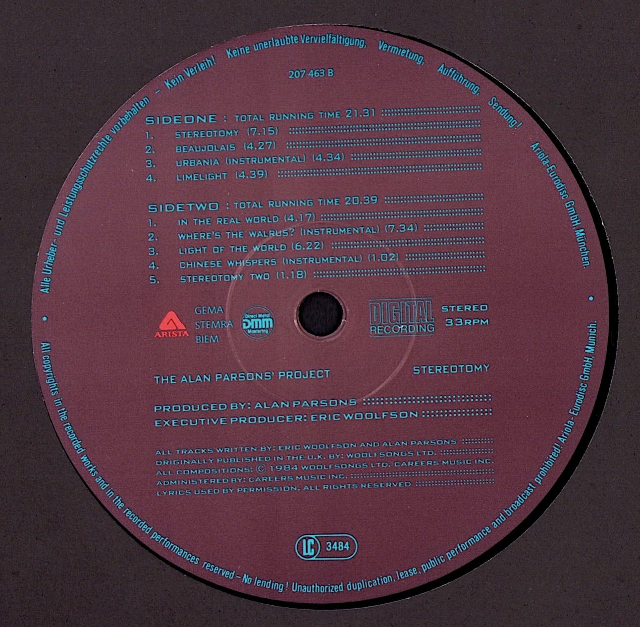 The Alan Parsons Project – Ammonia Avenue Vinyl LP Kopie