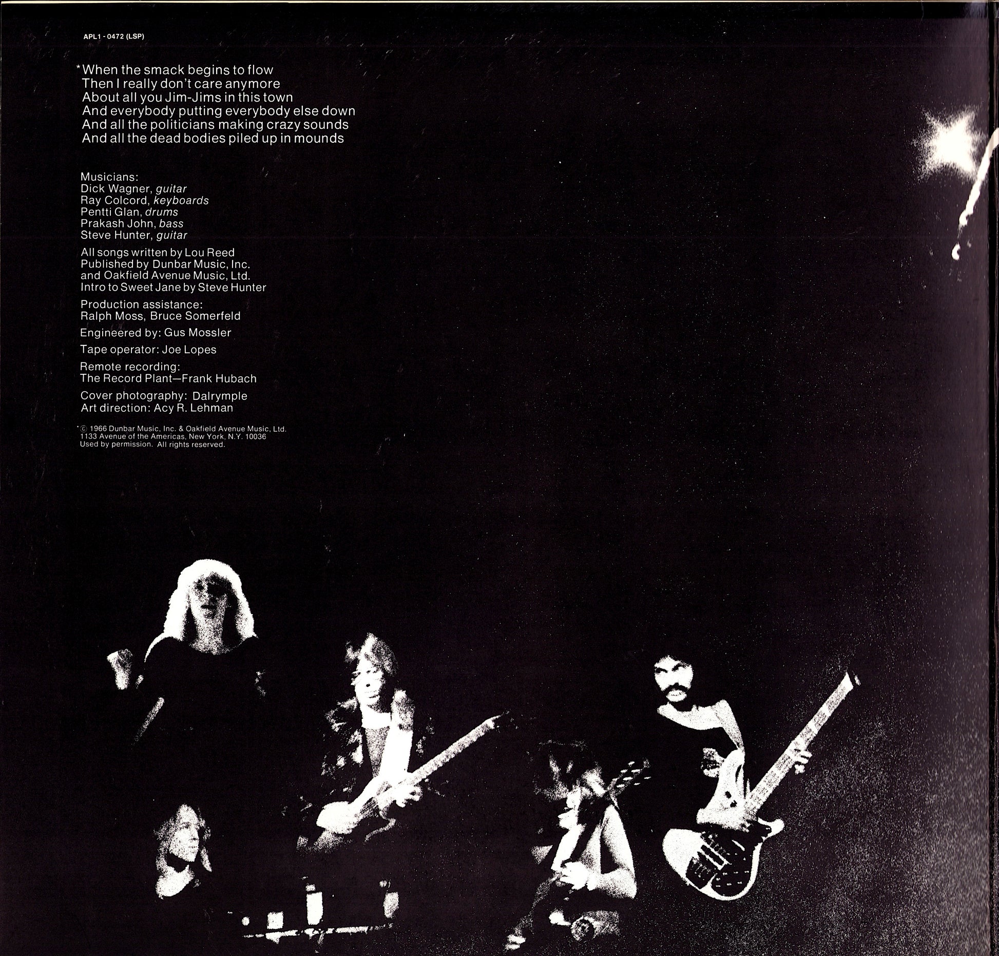 Lou Reed ‎- Rock N Roll Animal Vinyl LP