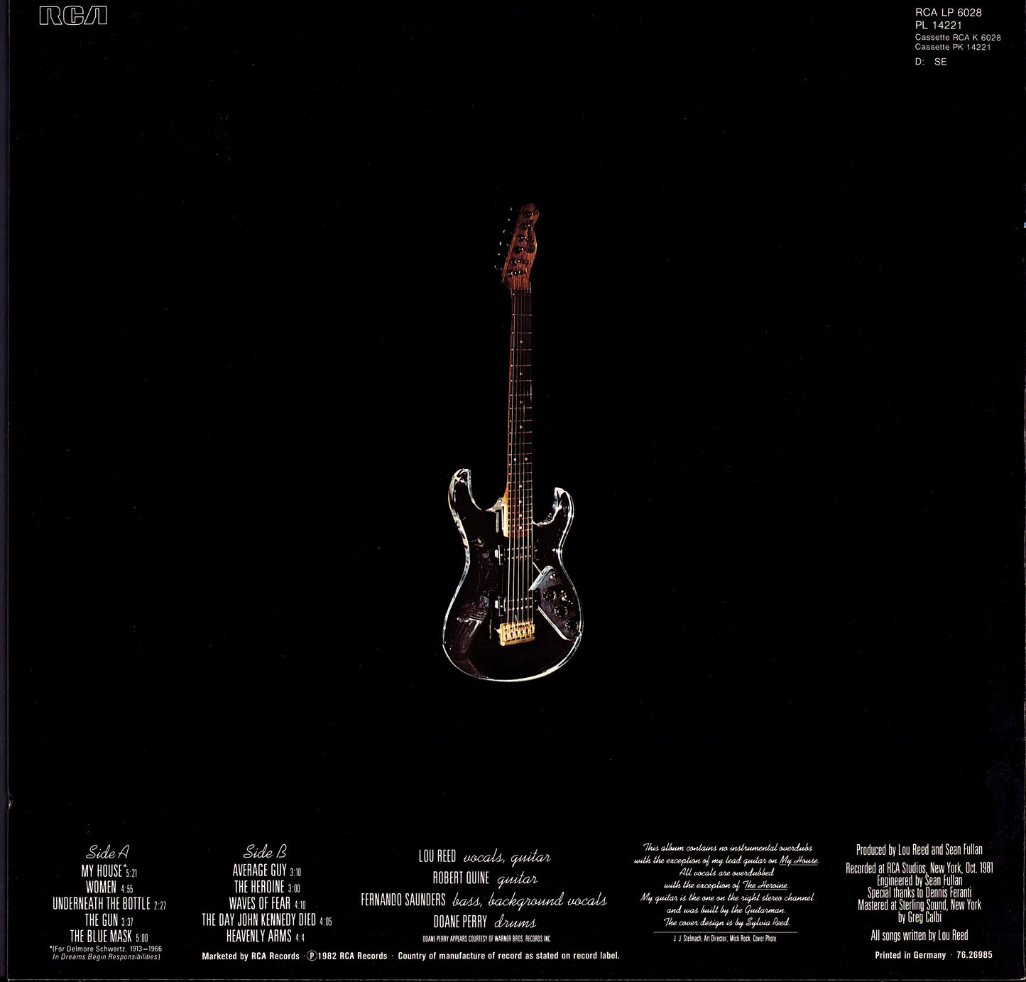 Lou Reed ‎- The Blue Mask Vinyl LP