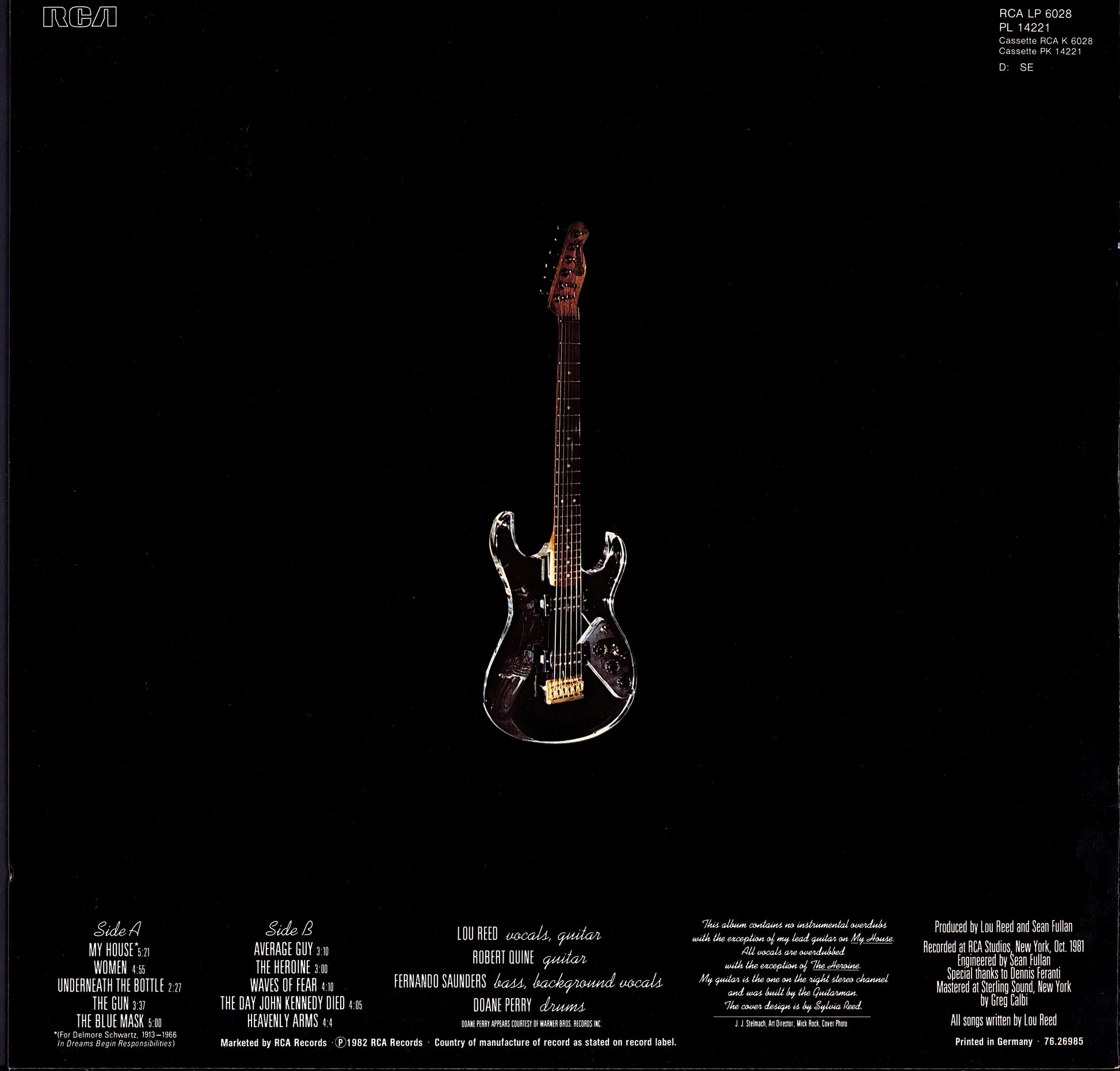 Lou Reed ‎- The Blue Mask Vinyl LP