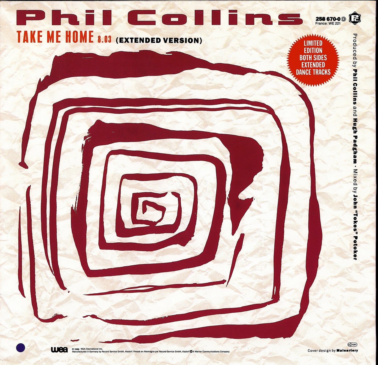 Phil Collins – Sussudio / Don't Lose My Number / You Can't Hurry Love / Take Me Home Extended Version Vinyl 12" Maxi-Single