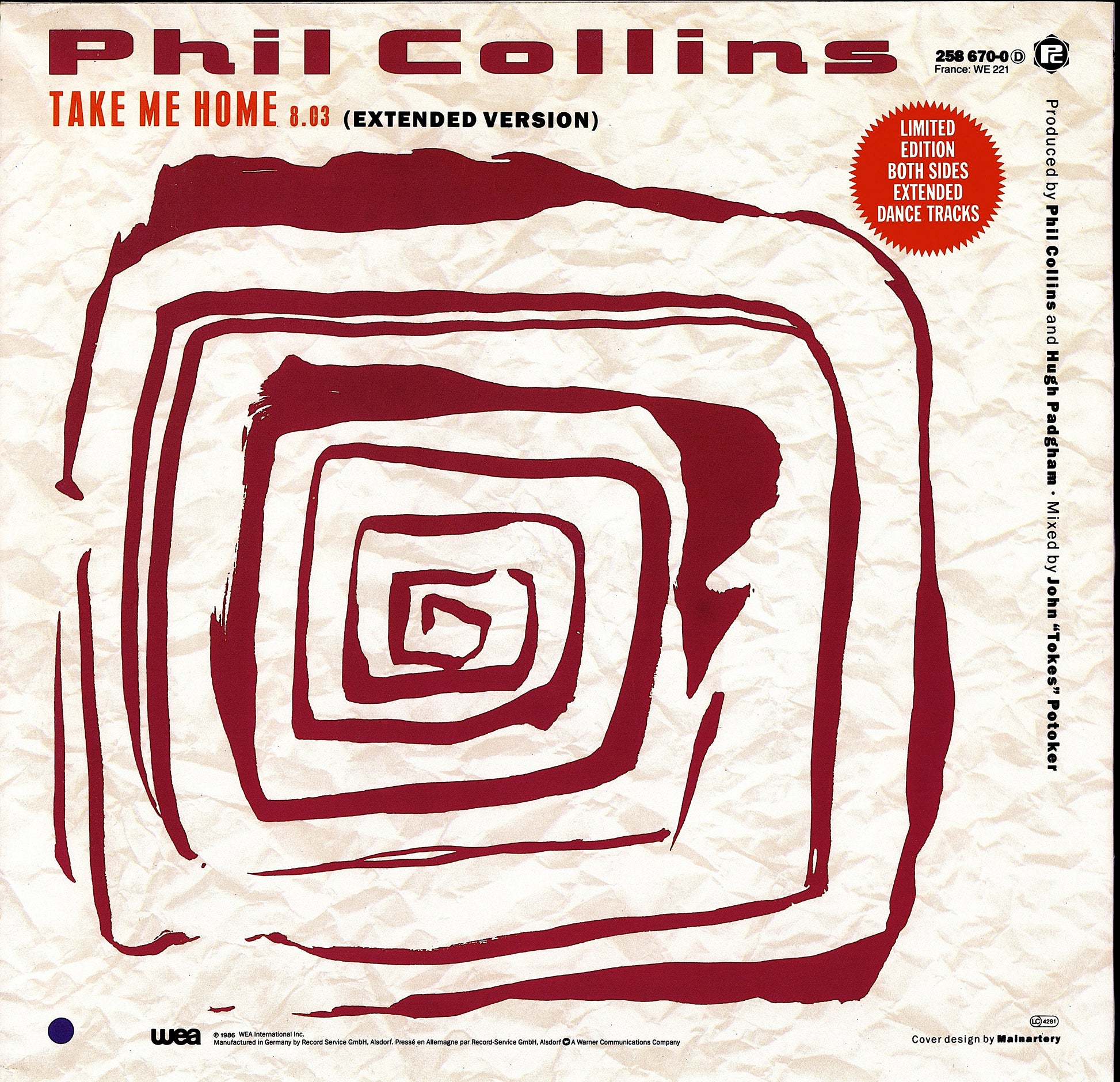 Phil Collins – Sussudio / Don't Lose My Number / You Can't Hurry Love / Take Me Home Extended Version Vinyl 12" Maxi-Single