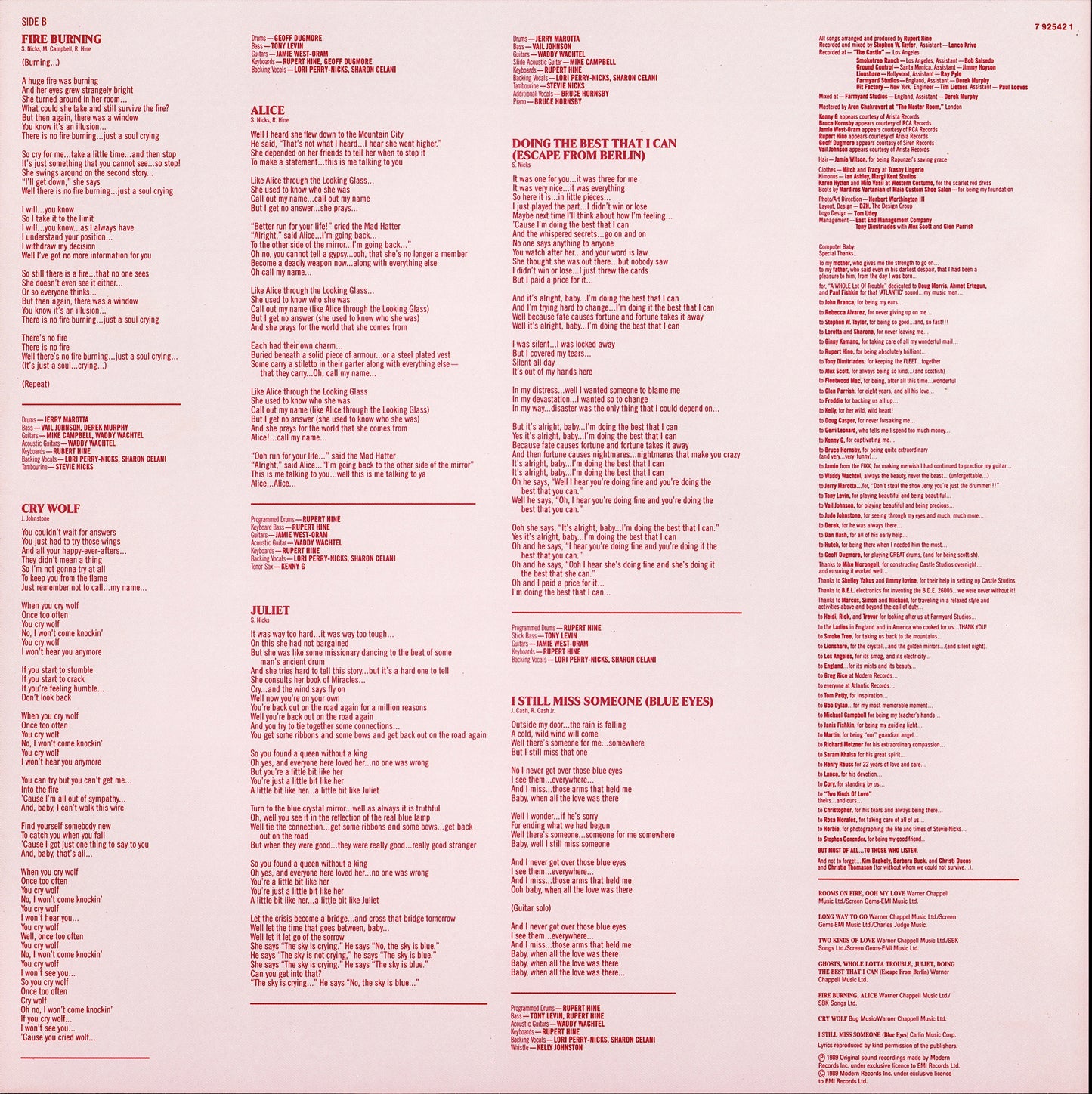 Stevie Nicks - Rock A Little Vinyl LP Kopie