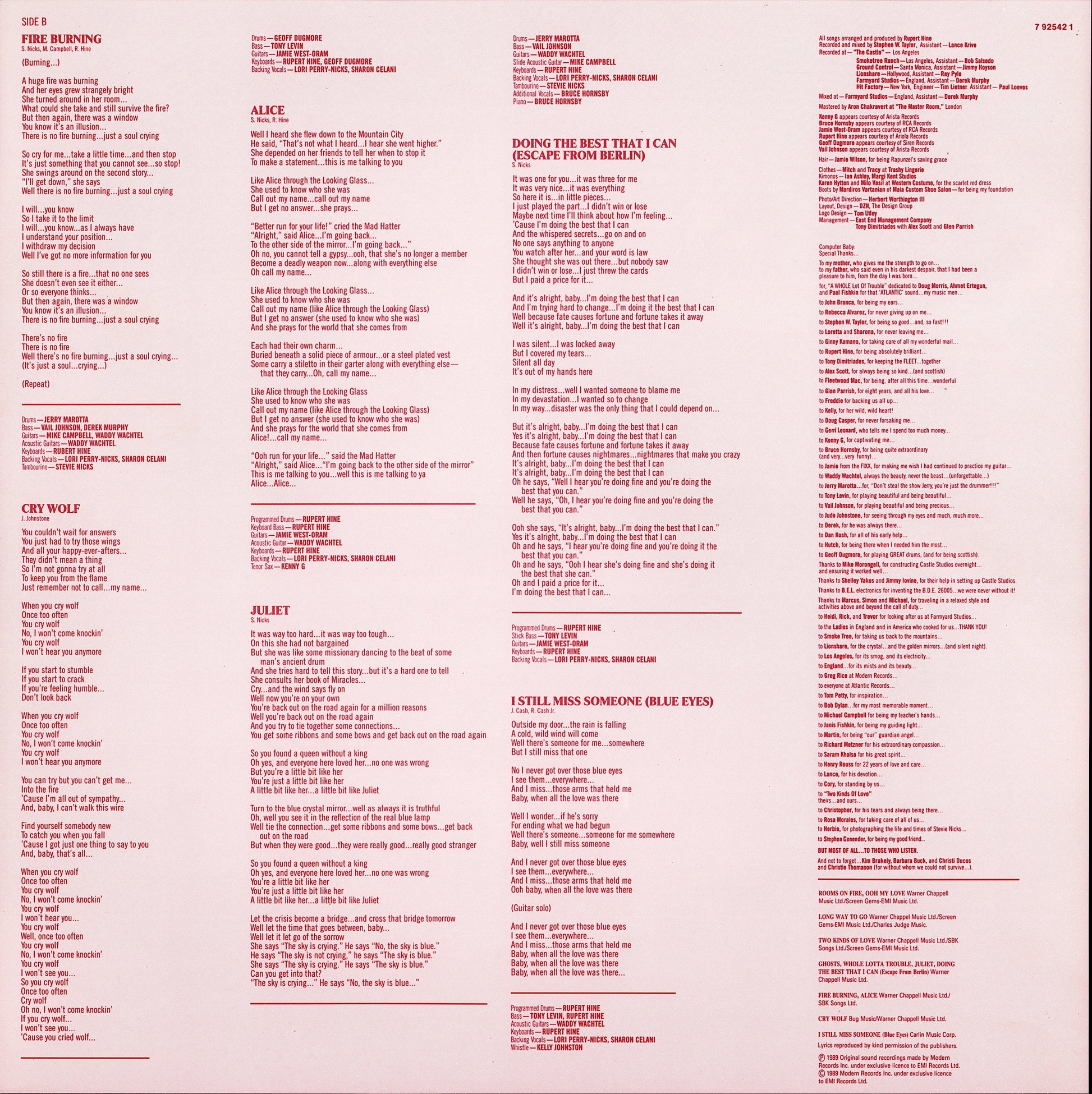 Stevie Nicks - Rock A Little Vinyl LP Kopie