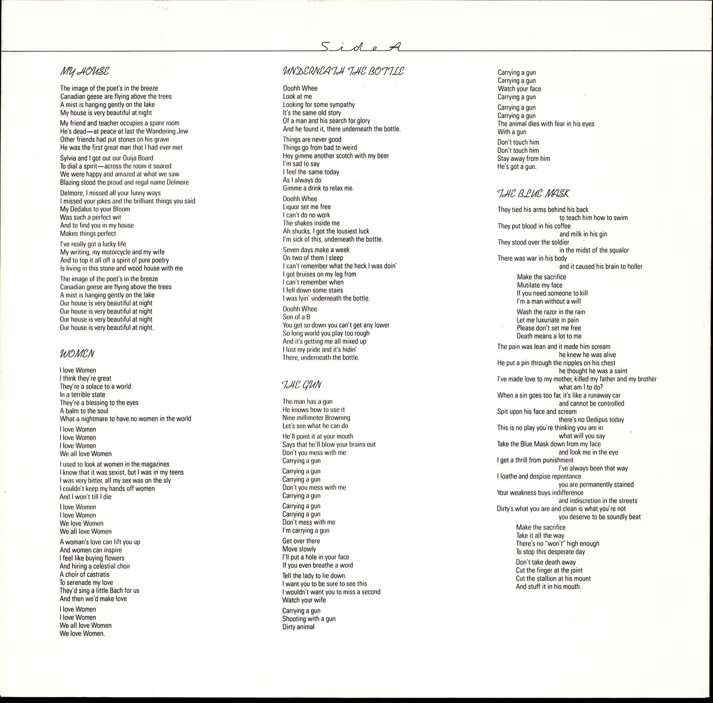 Lou Reed ‎- The Blue Mask Vinyl LP