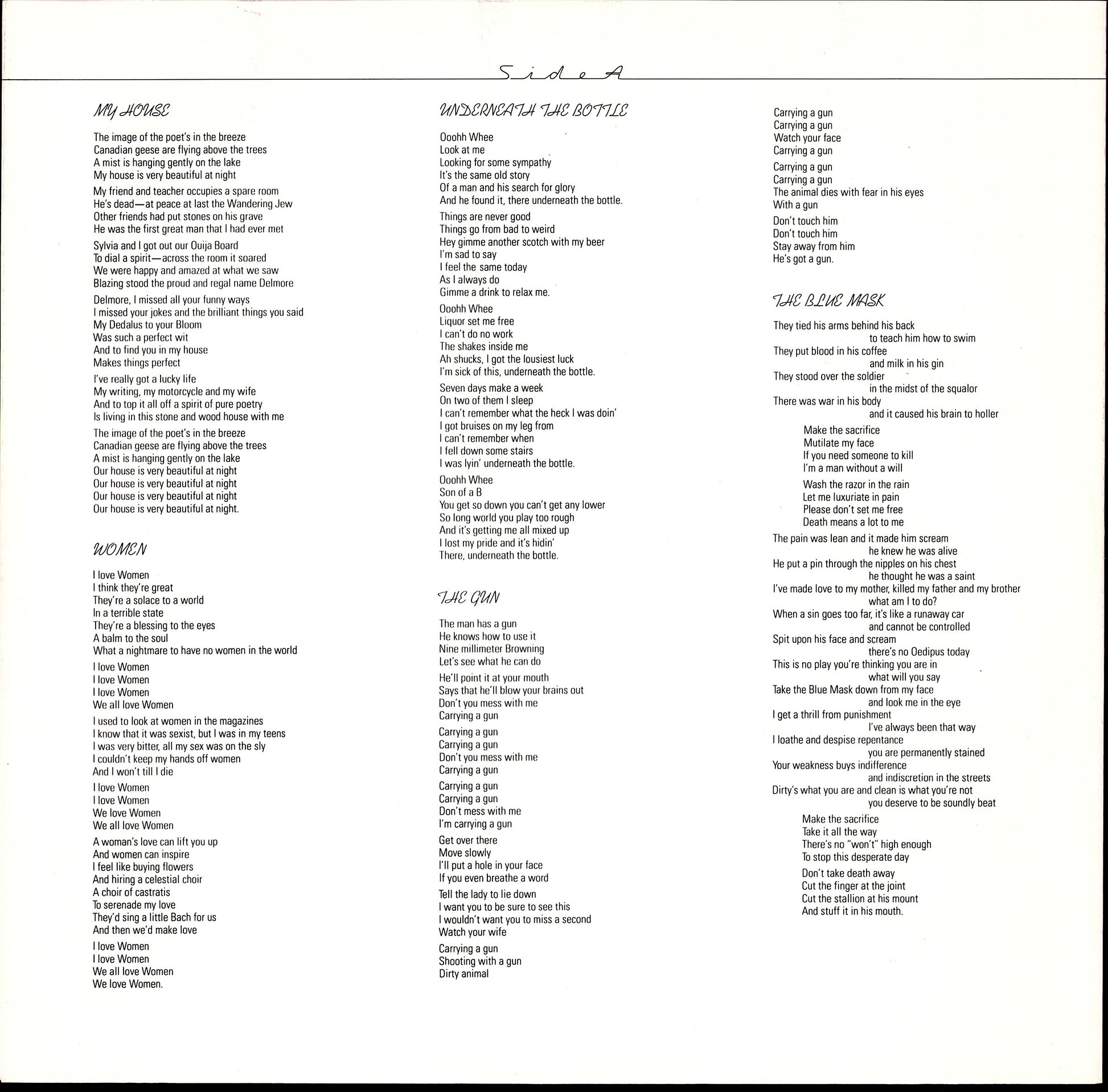 Lou Reed ‎- The Blue Mask Vinyl LP