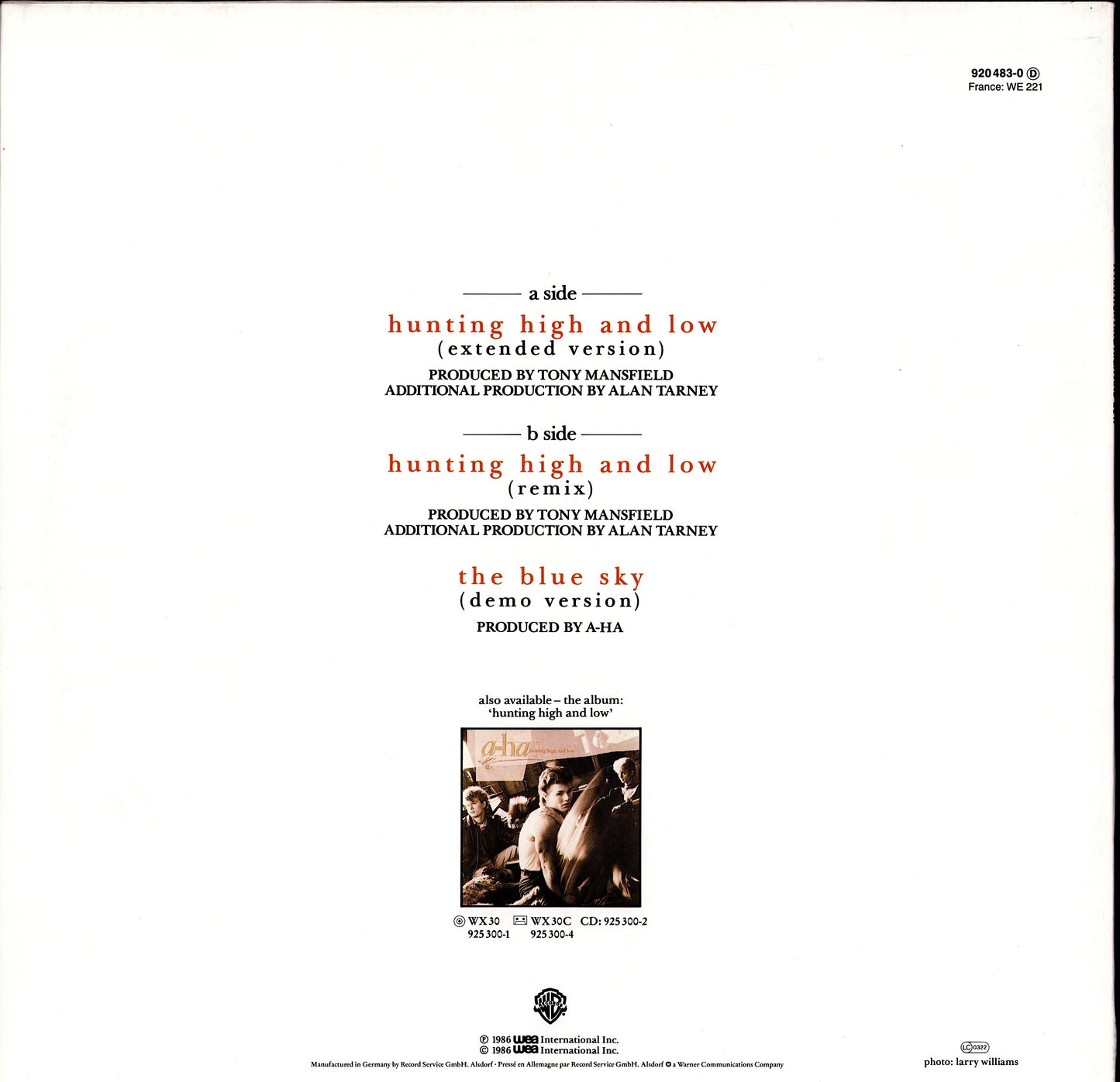 A-ha - Hunting High And Low Vinyl 12" Maxi-Single