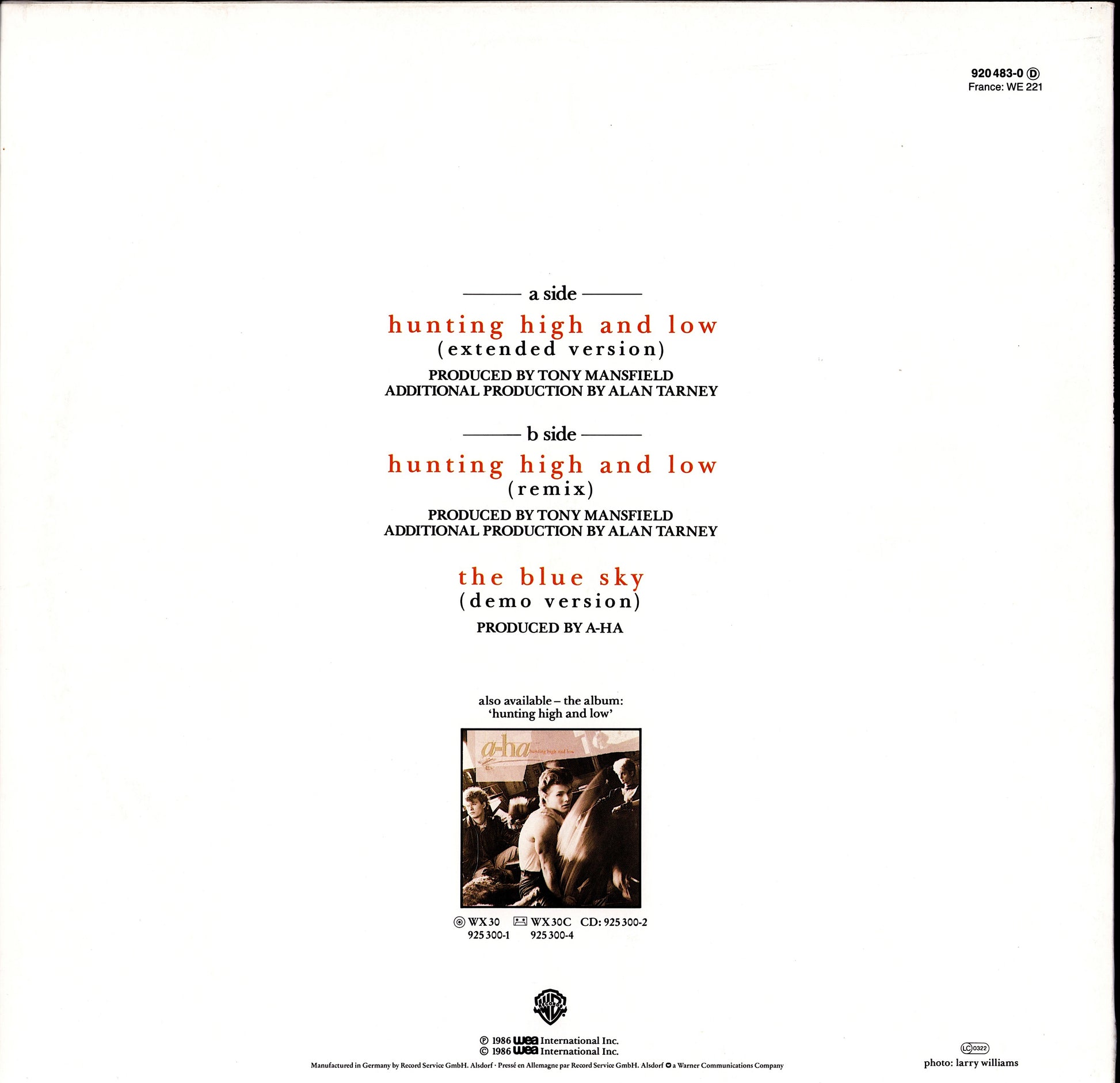 A-ha - Hunting High And Low Vinyl 12" Maxi-Single