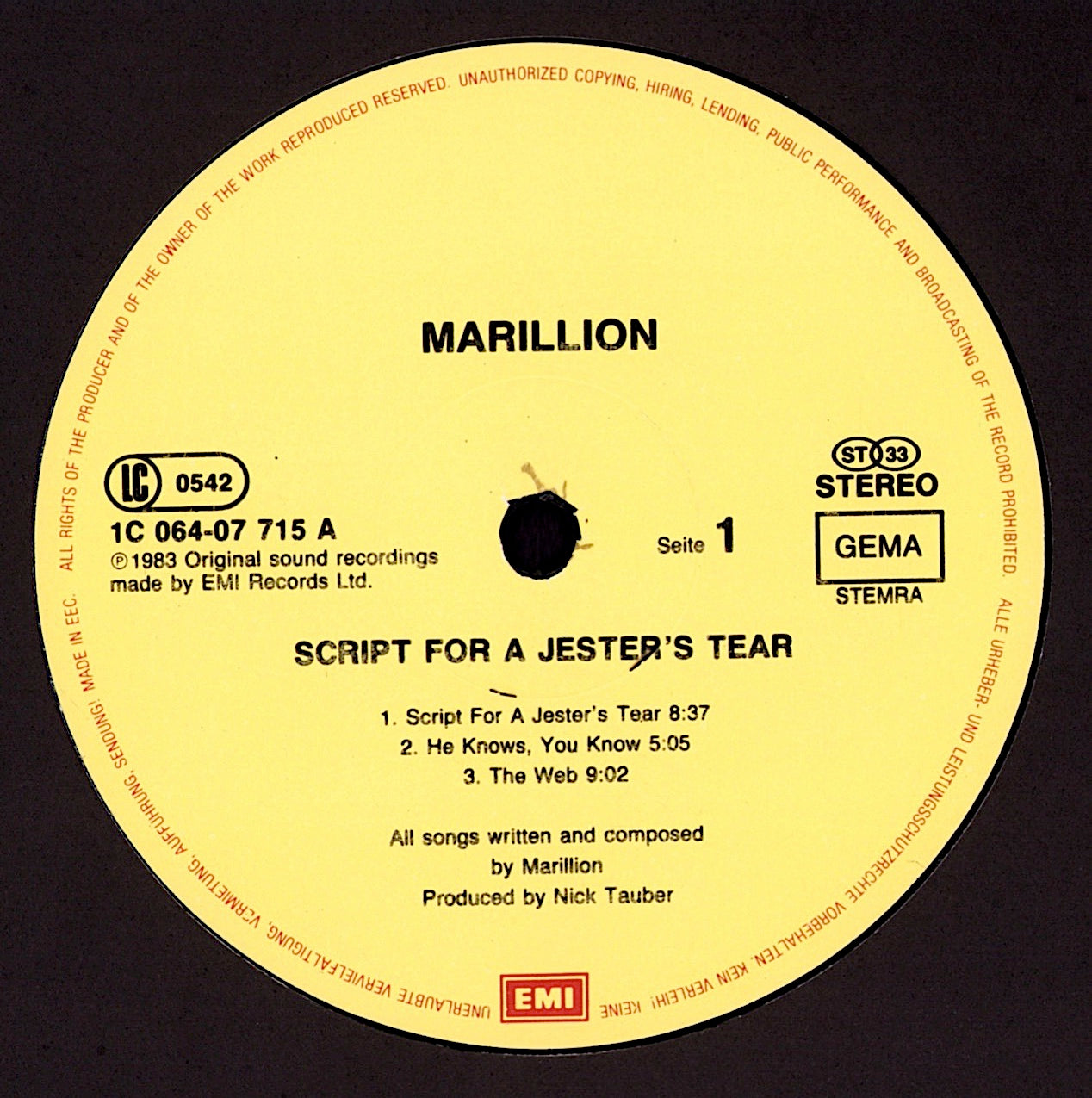 Marillion - Script For A Jester's Tear Vinyl LP Kopie