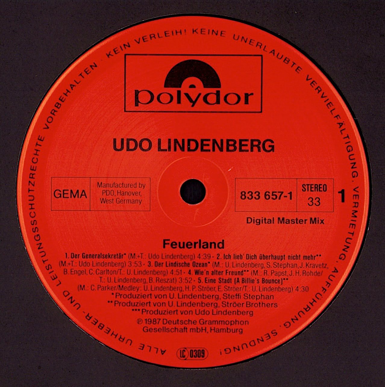 Udo Lindenberg + Panikorchester ‎– Feuerland Vinyl LP