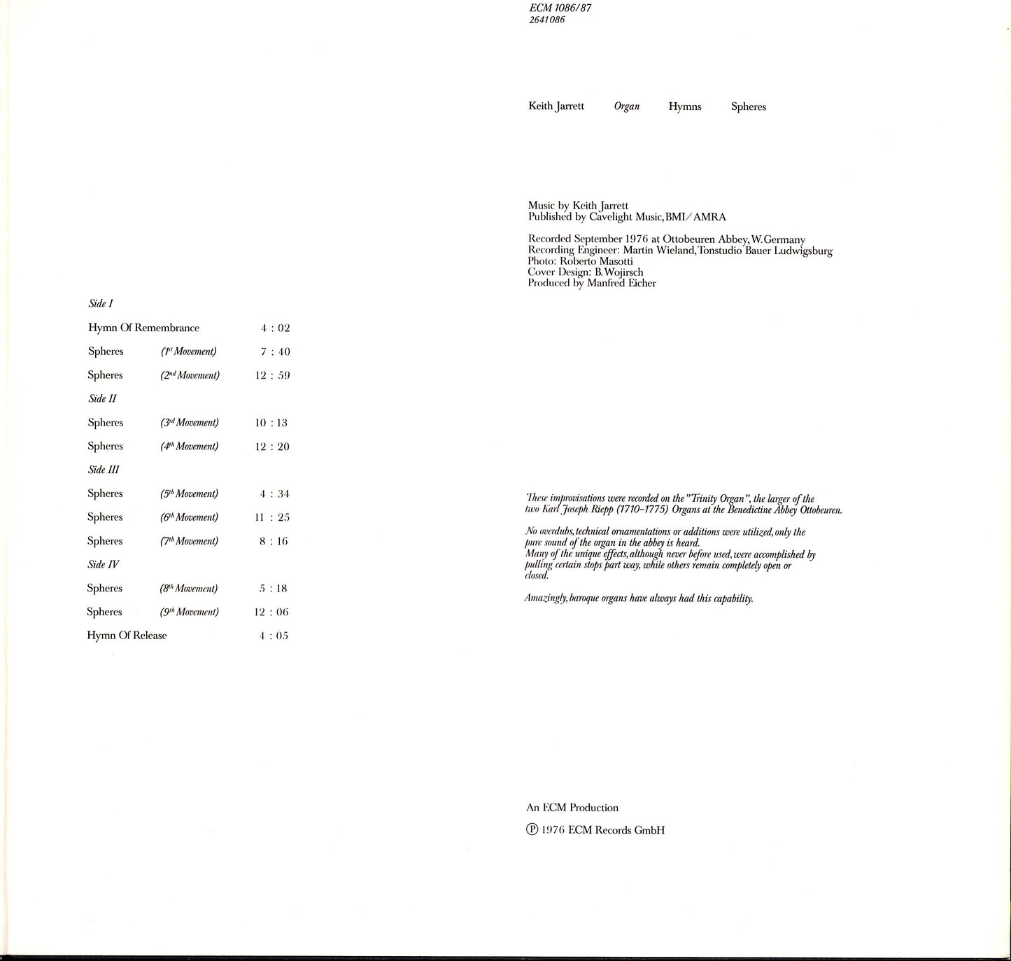 Keith Jarrett - Hymns Spheres Vinyl 2LP