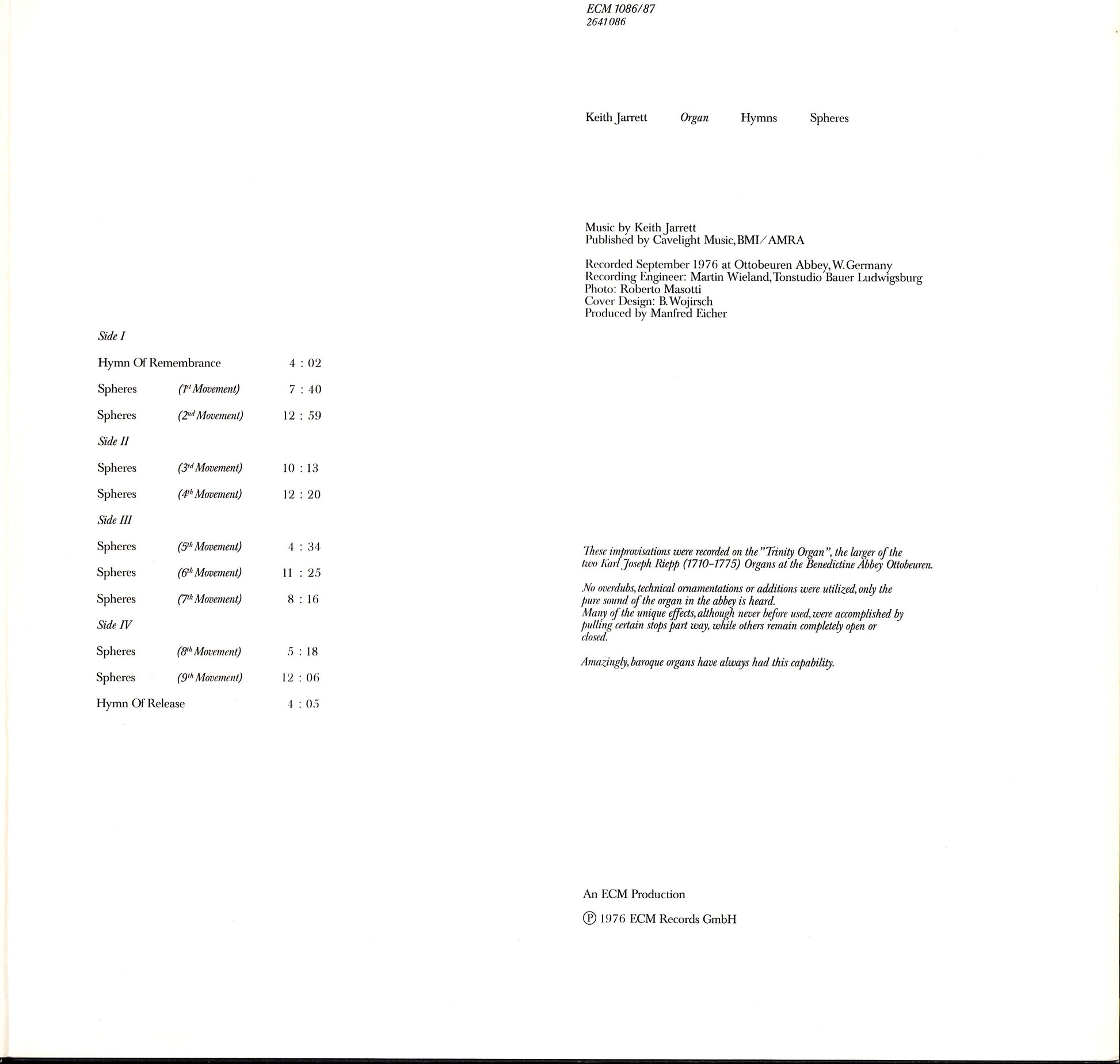 Keith Jarrett - Hymns Spheres Vinyl 2LP